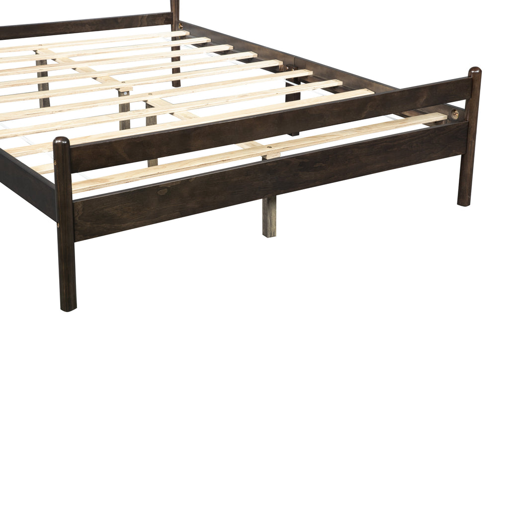 Traditional Style Queen Size Bed with Headboard and Footboard, Pinewood Bed with Strengthened Bed Frame ,Walnut