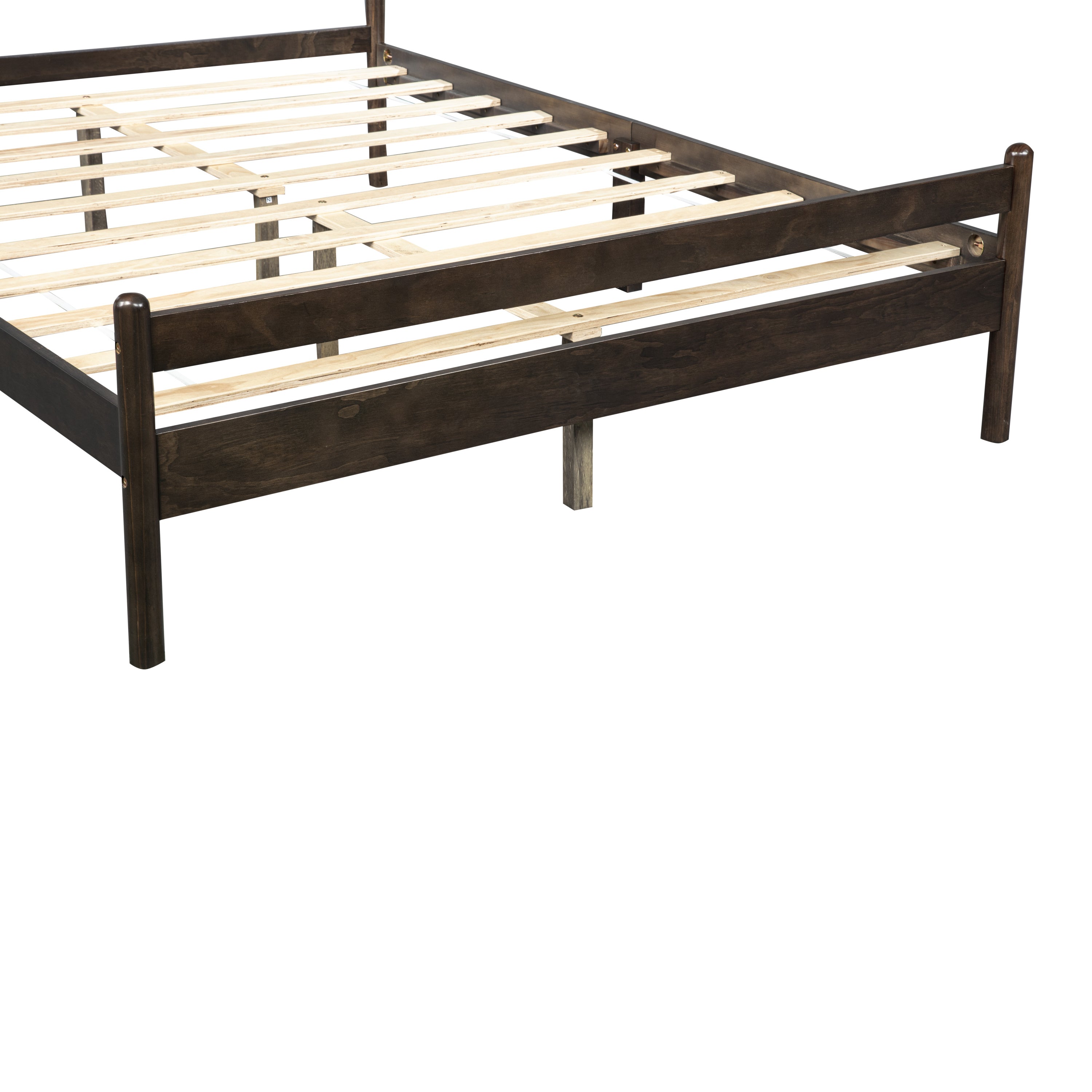 Traditional Style Queen Size Bed with Headboard and Footboard, Pinewood Bed with Strengthened Bed Frame ,Walnut