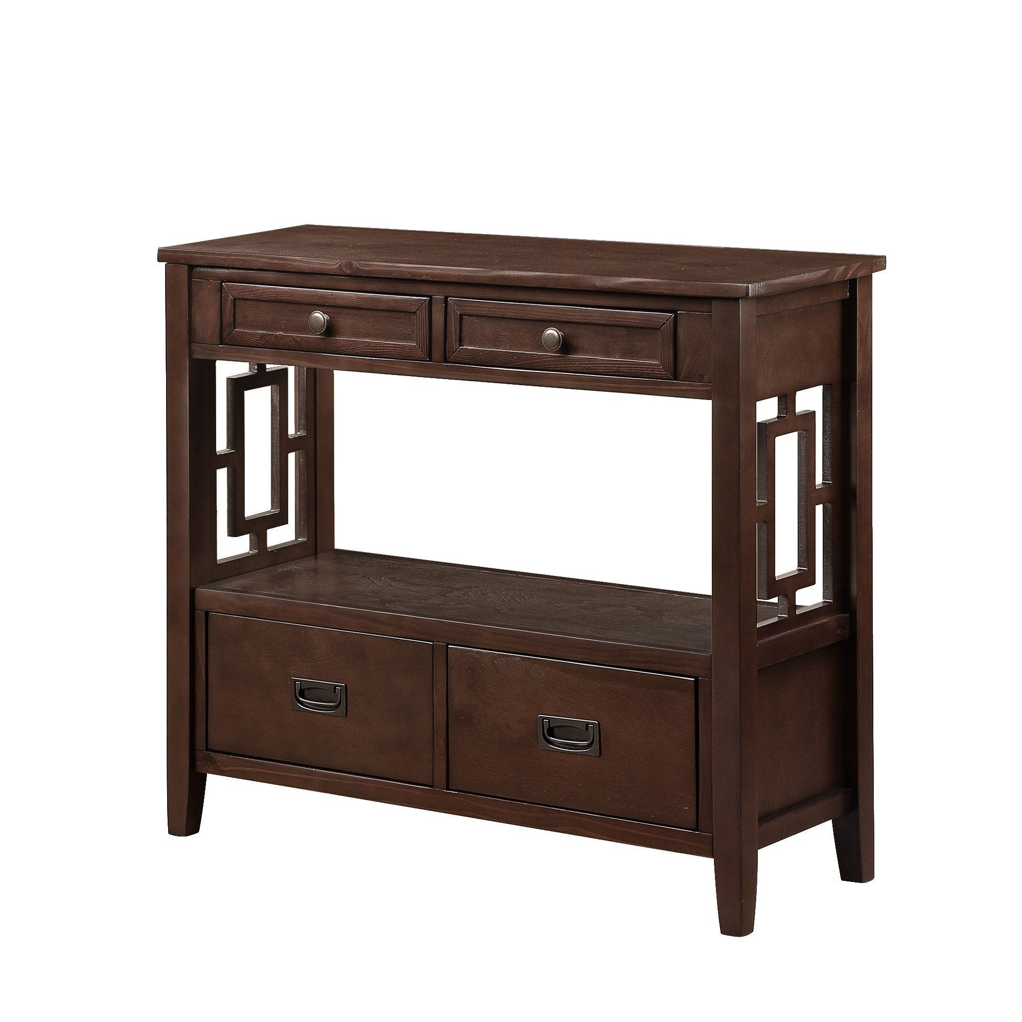 Vintage espresso console table entryway hallway setting