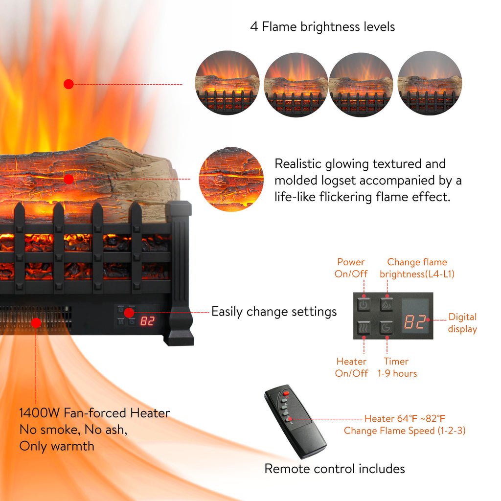 Antique black fireplace insert top digital display touch controls
