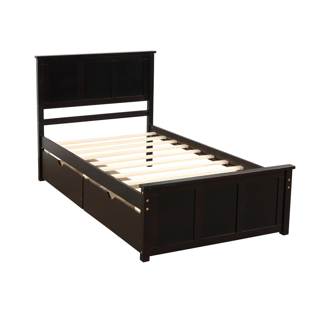 Espresso twin platform storage bed product dimensions overview
