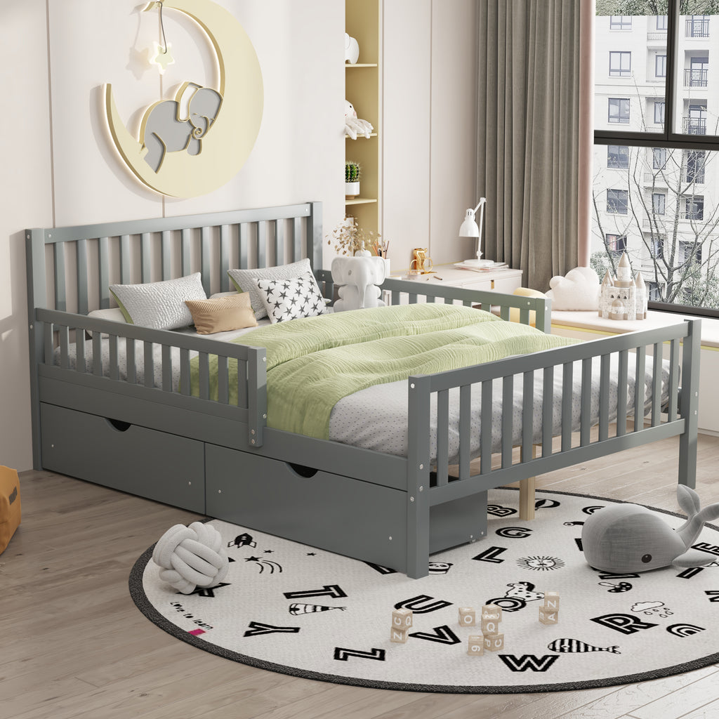 Full-size platform bed with headboard and footboard — angle view