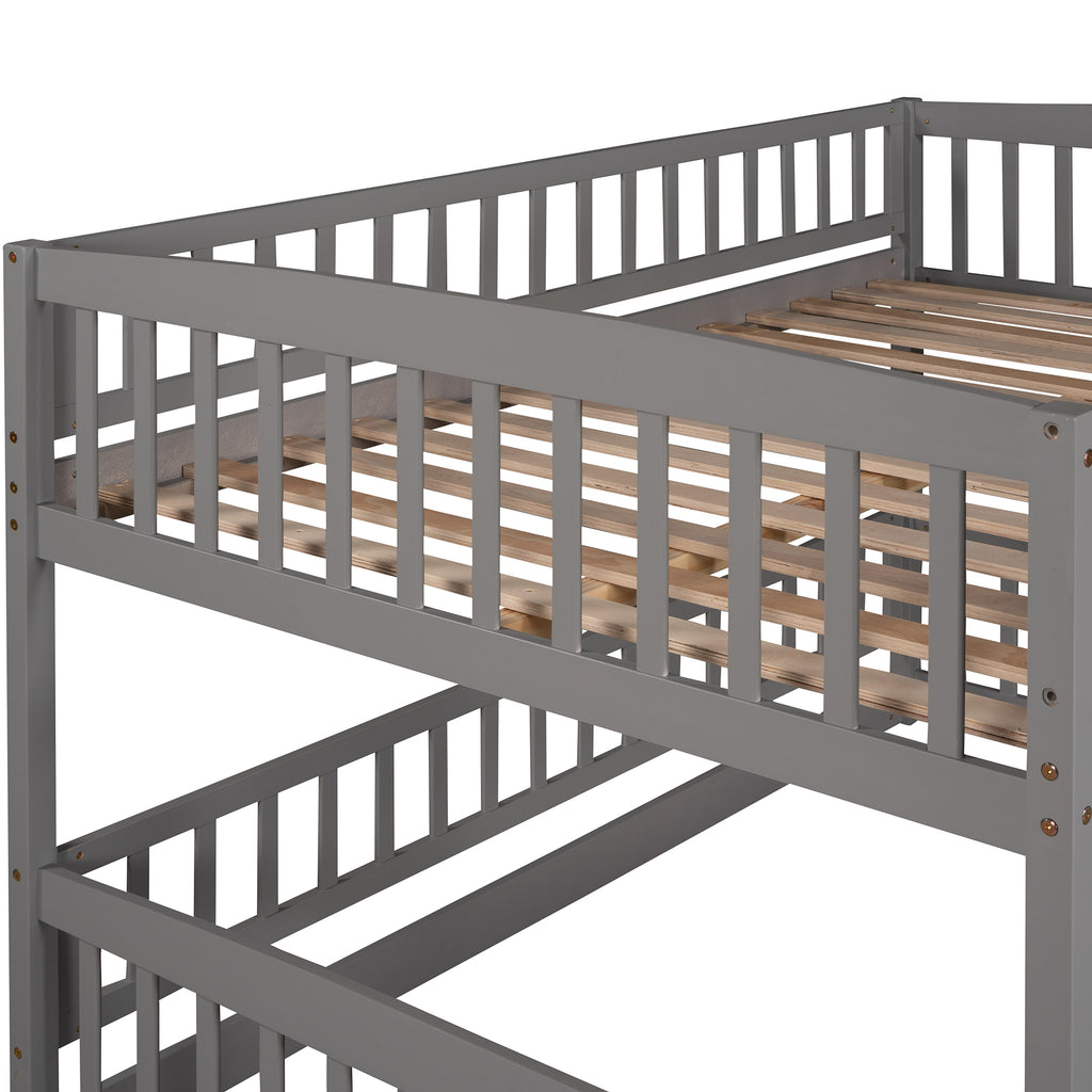 Low bunk bed fence door and open-row lower bunk layout