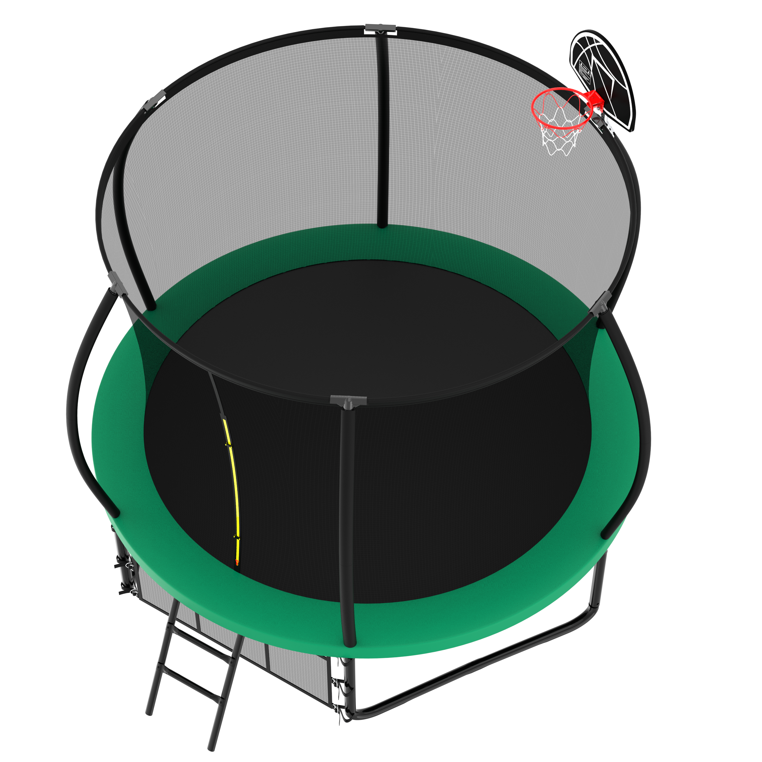 Green pumpkin trampoline curved safety enclosure poles detail