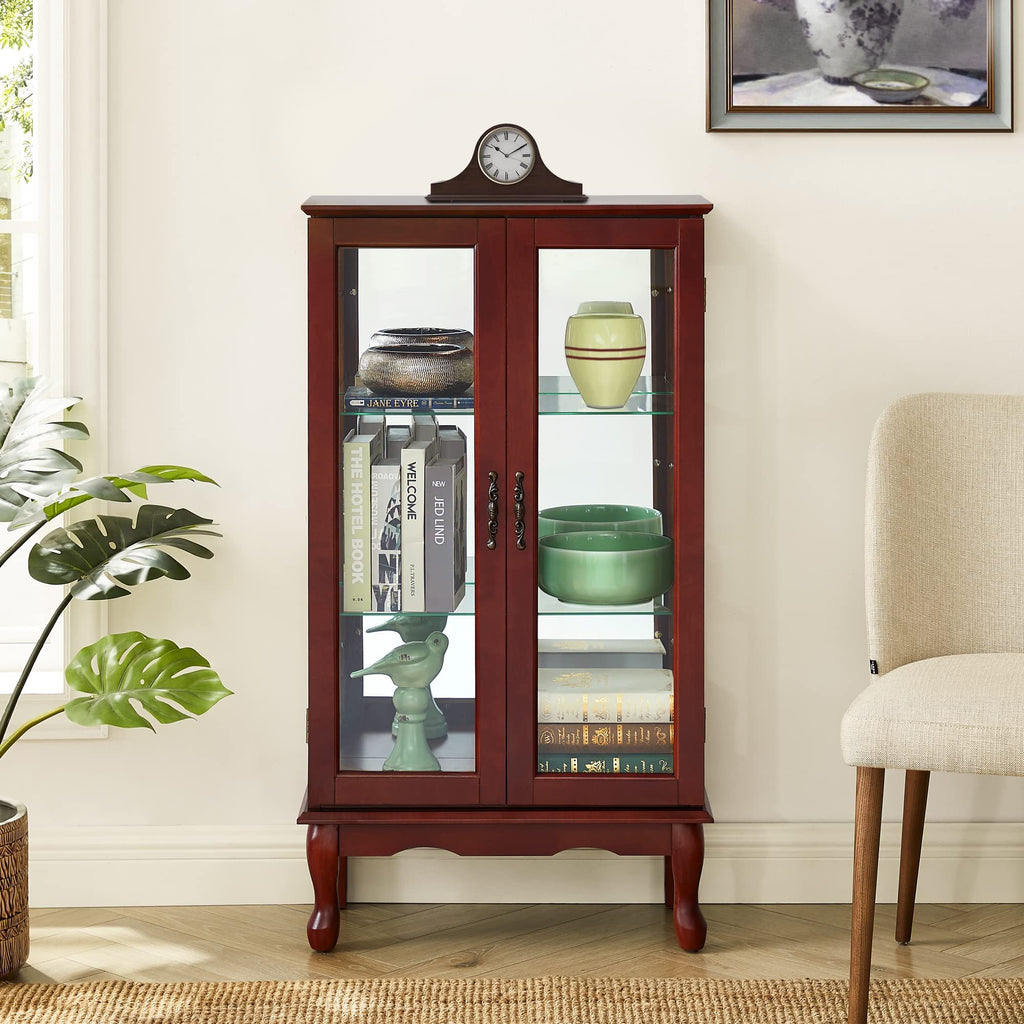Lighted display curio cabinet with adjustable shelves — angle view