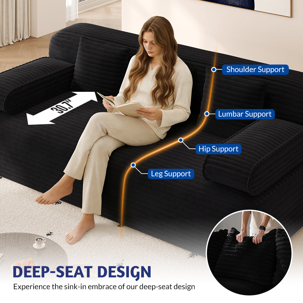 78.7' Frameless Sofa,2-in-1 Convertible Sofa Bed with 3 Pillows – Plush Corduroy Fabric, Multi-Functional 3-Seater Couch for Small Spaces, Apartments and Bedrooms,Beige