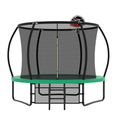 Green 10-foot pumpkin-shaped trampoline with basketball hoop — front view