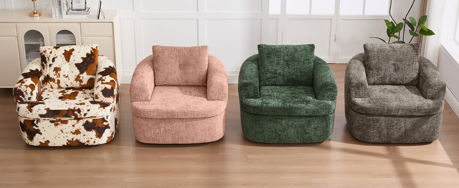 Chenille Swivel Barrel Chair — 360° Dual-Layer Cushion