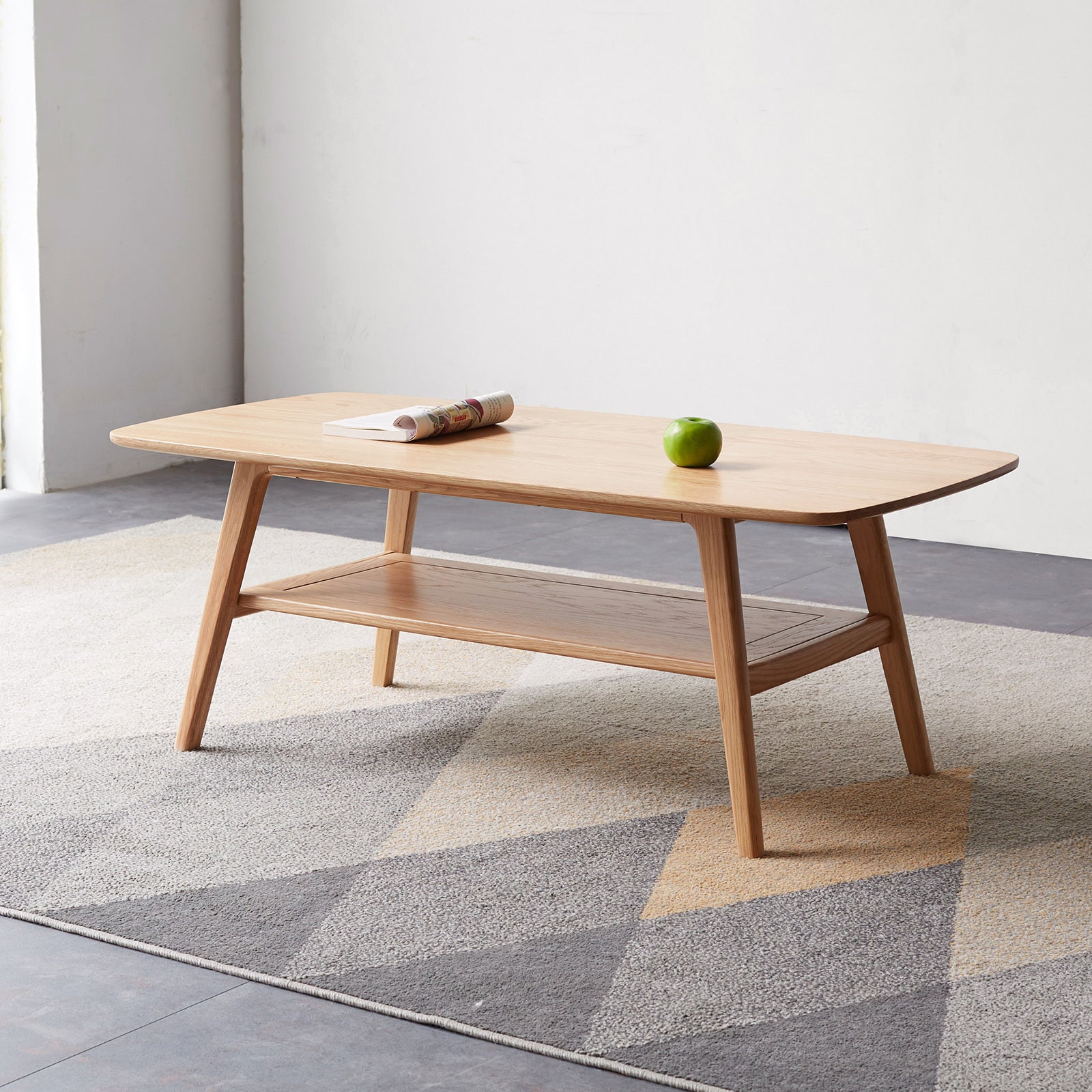 39-inch natural oak coffee table dual-layer storage shelf overview