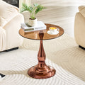 Rose gold round metal side table brown glass top — front view