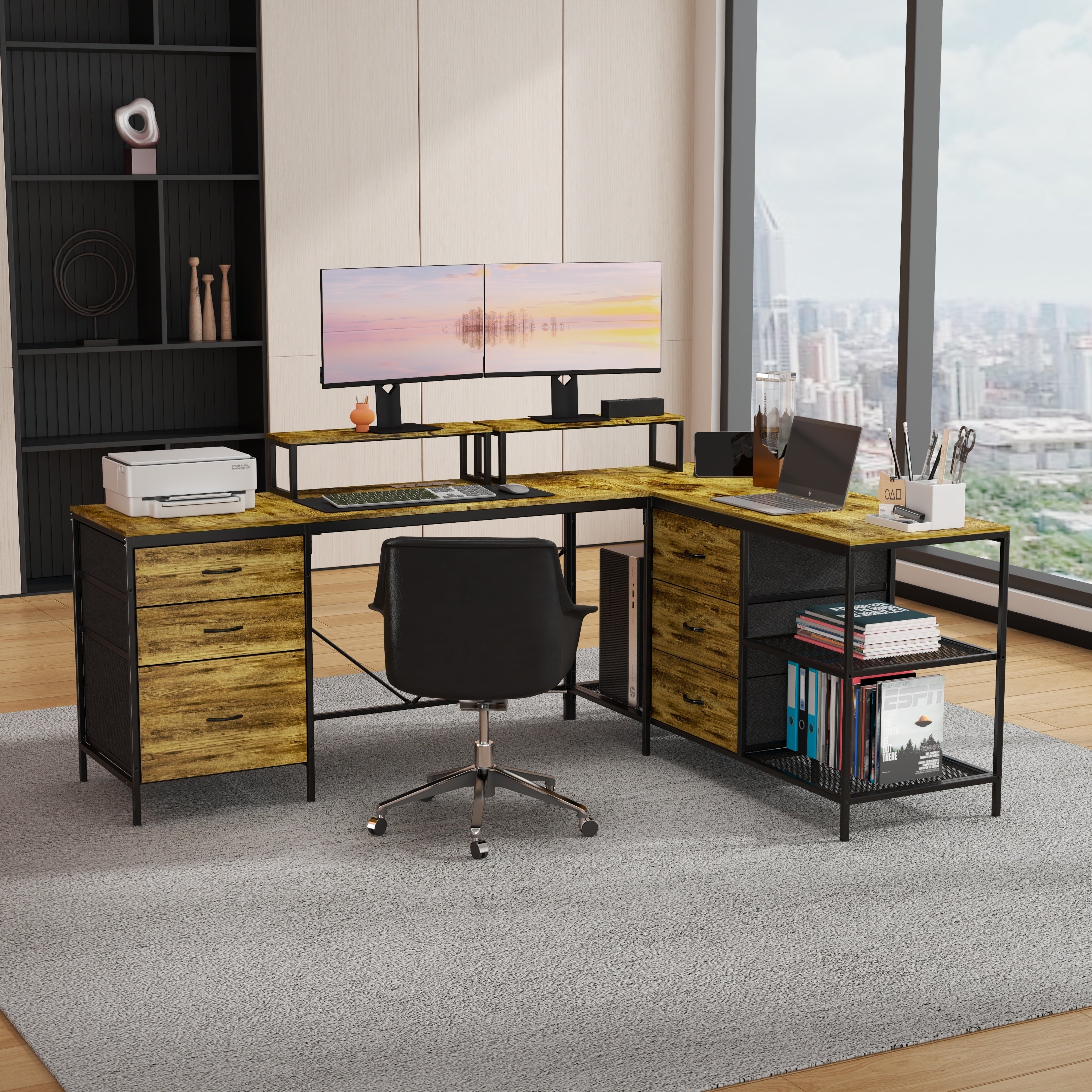 Computer desk modular straight-line configuration option