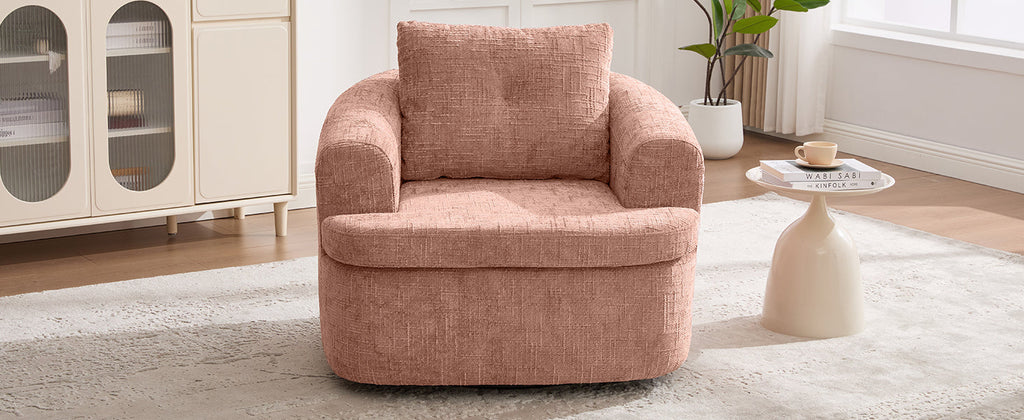 Chenille Swivel Barrel Chair — 360° Dual-Layer Cushion
