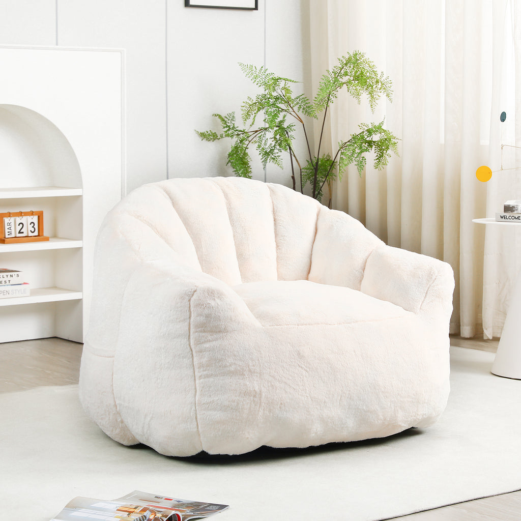 White bean bag lounger with armrests — angle view