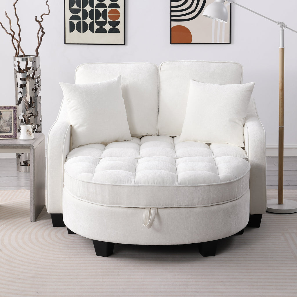 Corduroy 2-Seater Sofa Chaise — Storage Footrest & 2 Pillows, 42.7" Wide
