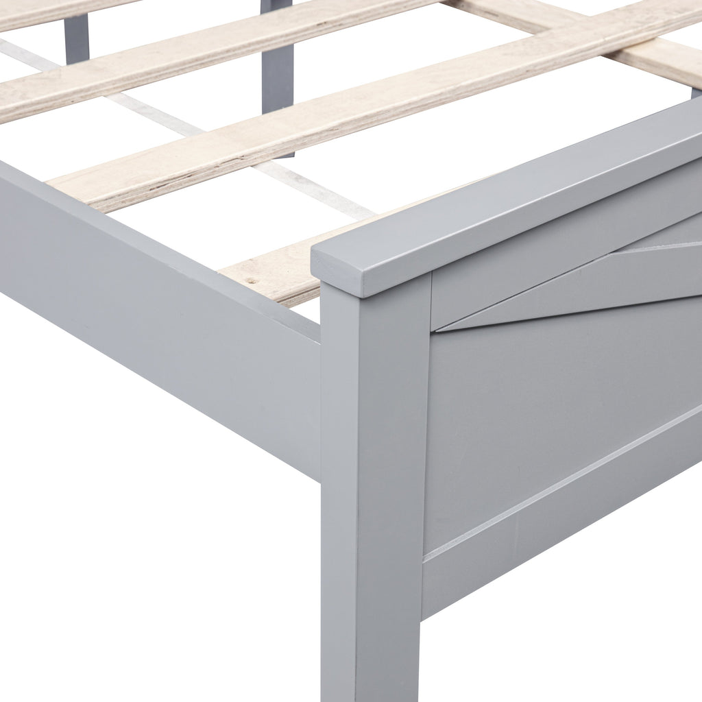 Farmhouse Style King Size Bed with Barn Door Designed Headboard and Footboard, Pinewood Bed with Strengthened Bed Frame,White
