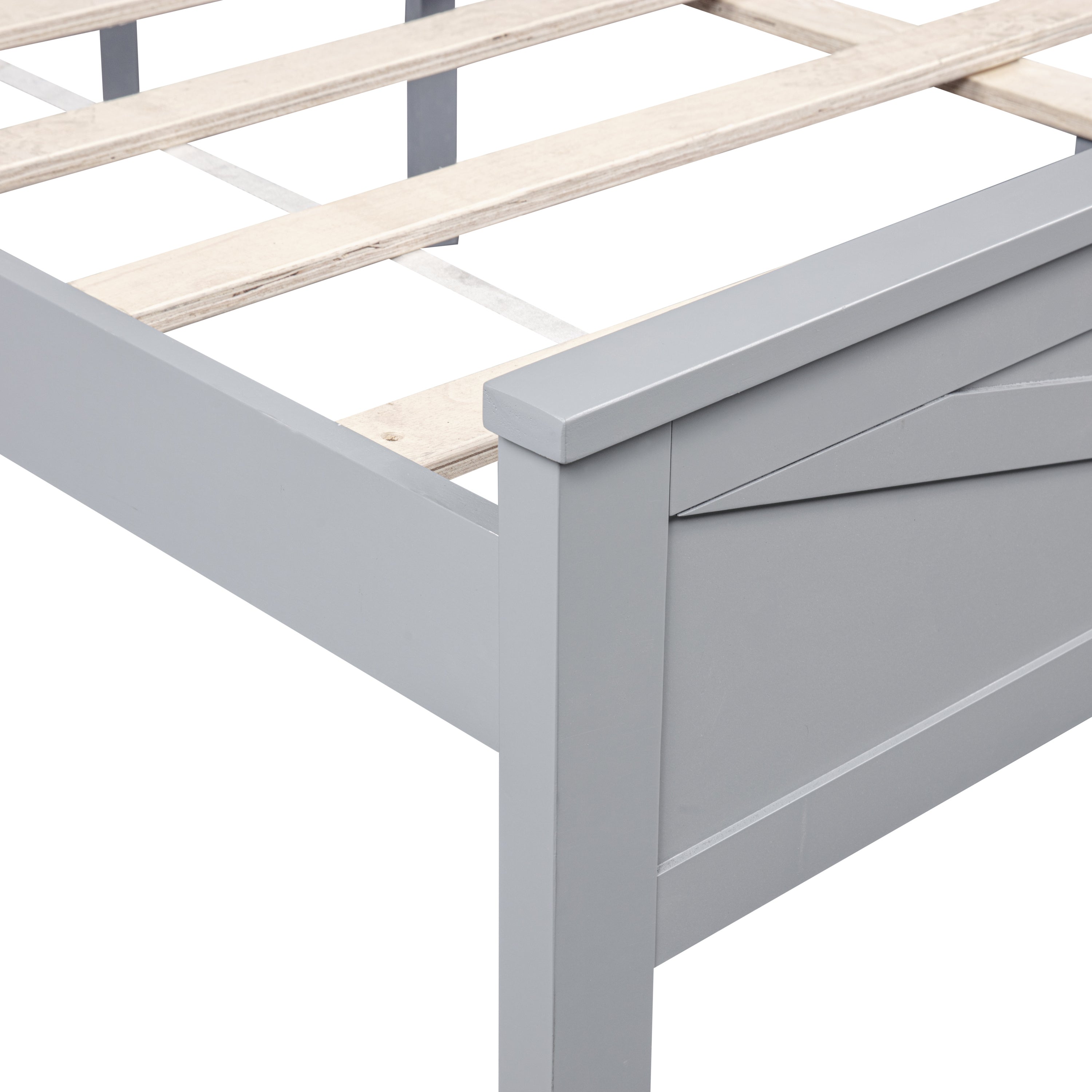 Farmhouse Style King Size Bed with Barn Door Designed Headboard and Footboard, Pinewood Bed with Strengthened Bed Frame,White