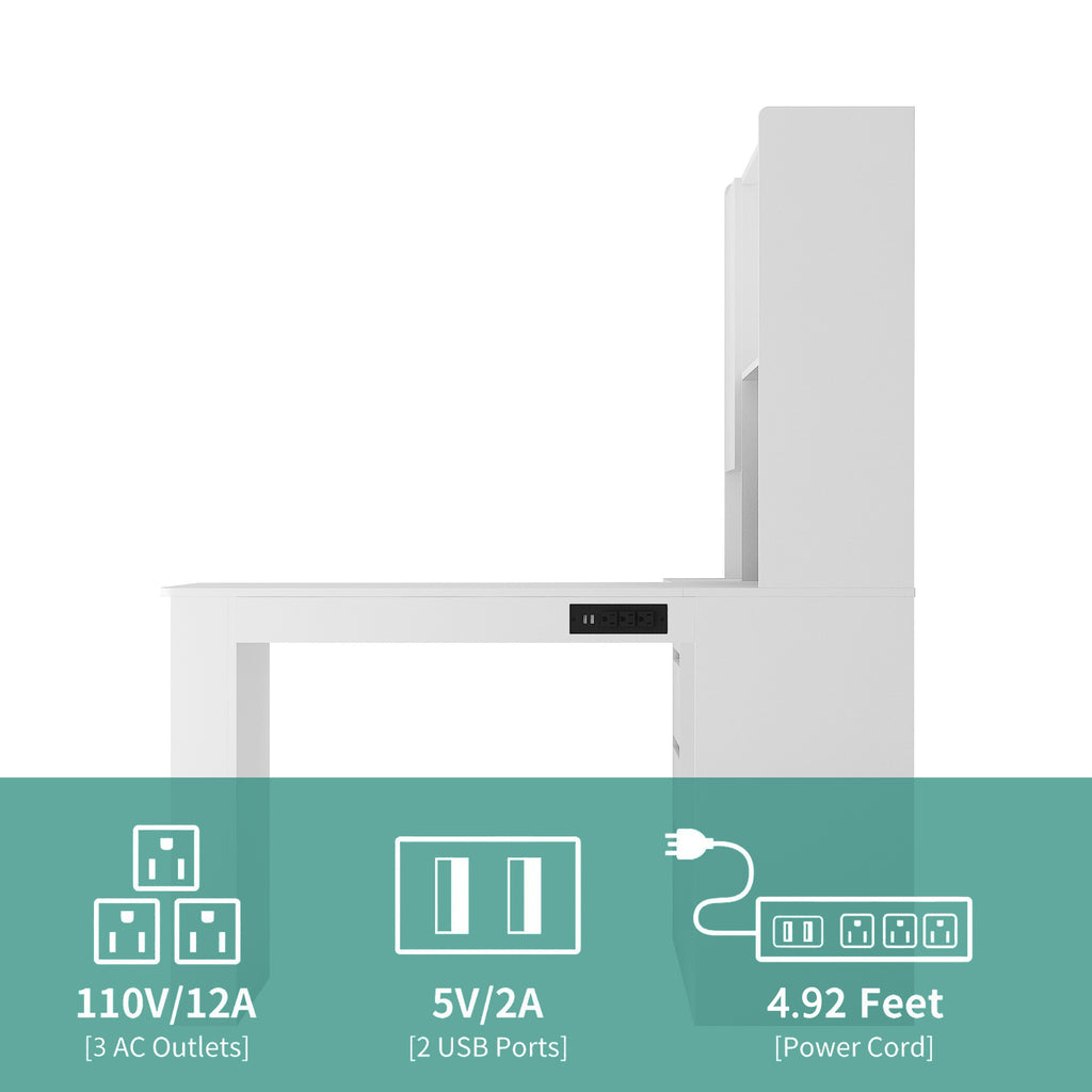 L-shaped desk charging station with 5 ft power cord