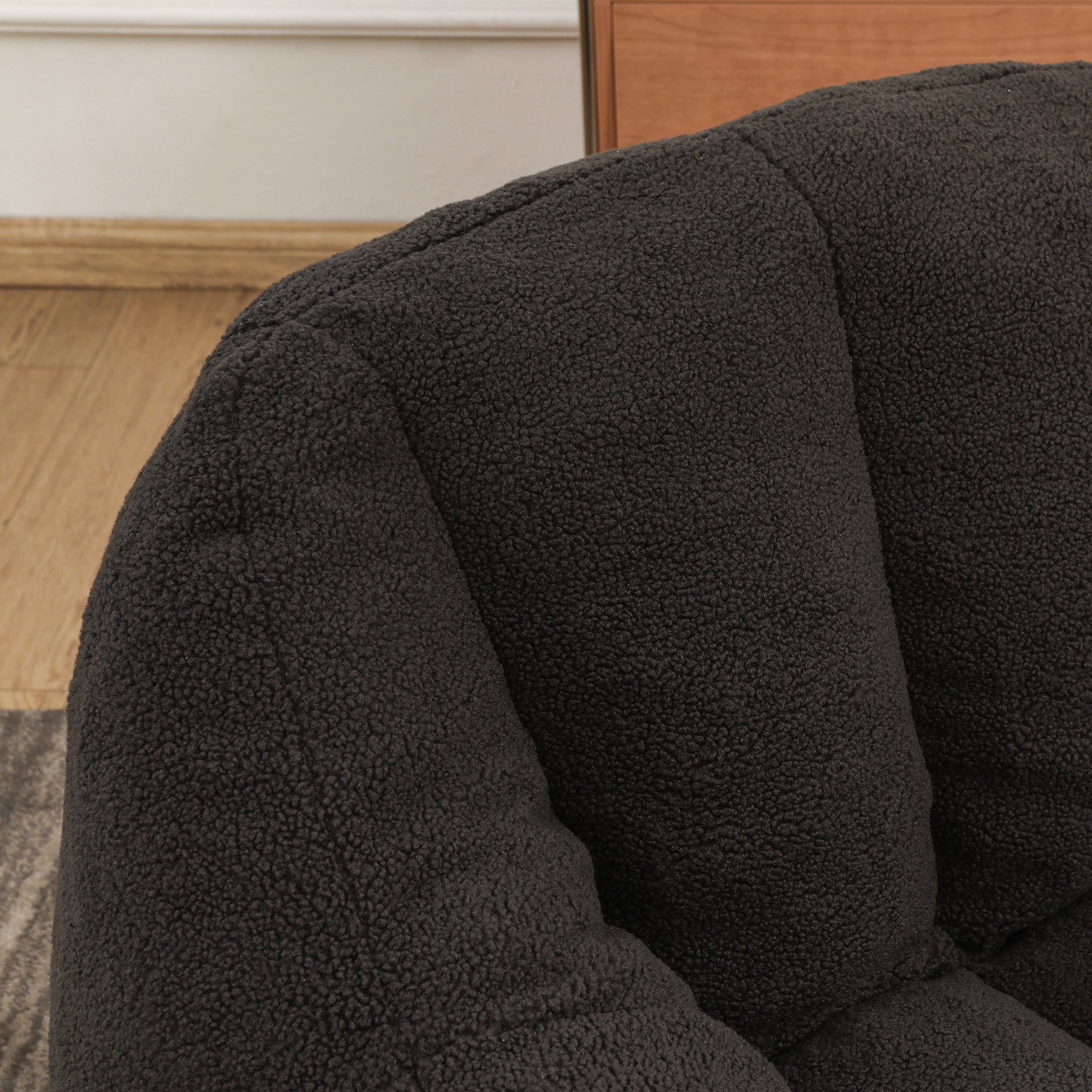 Dark gray teddy bean bag — side profile