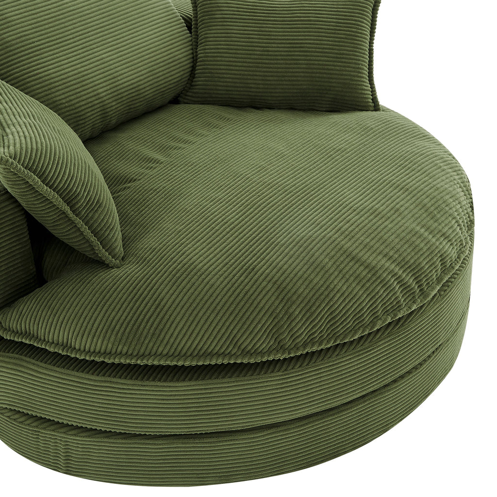 Corduroy Swivel Barrel Chair — 360° with Removable Pillows