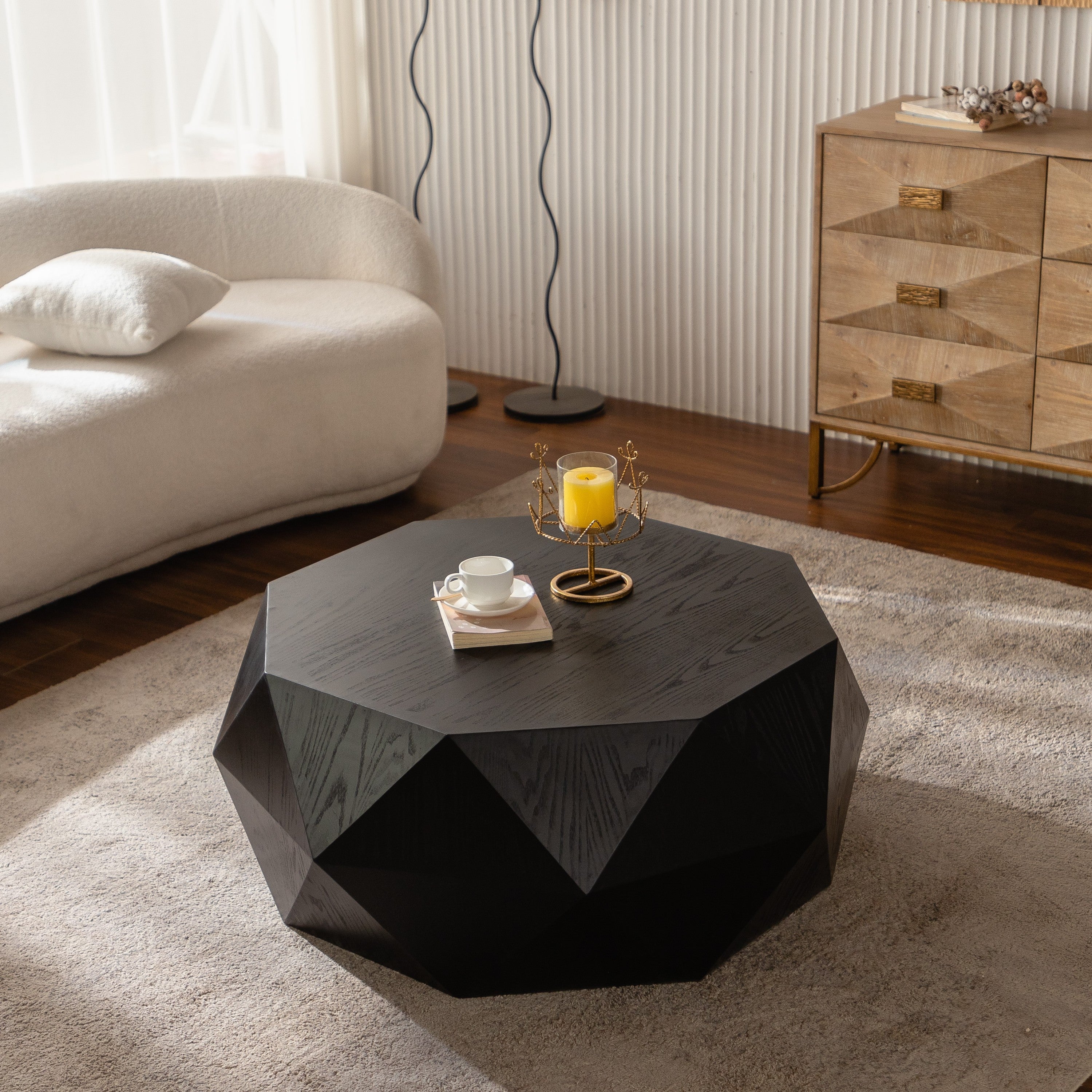 American vintage coffee table three-dimensional texture — angle view