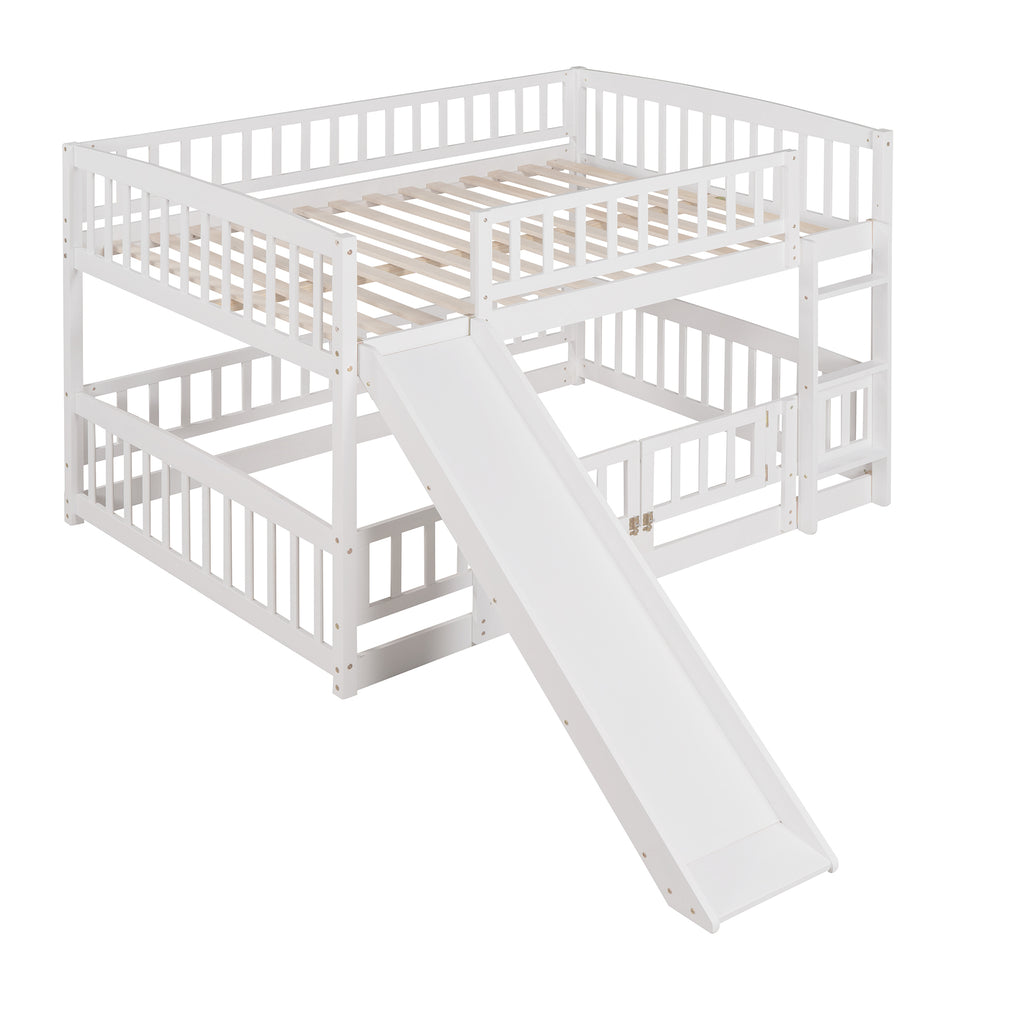 Full-over-full bunk bed room layout with slide