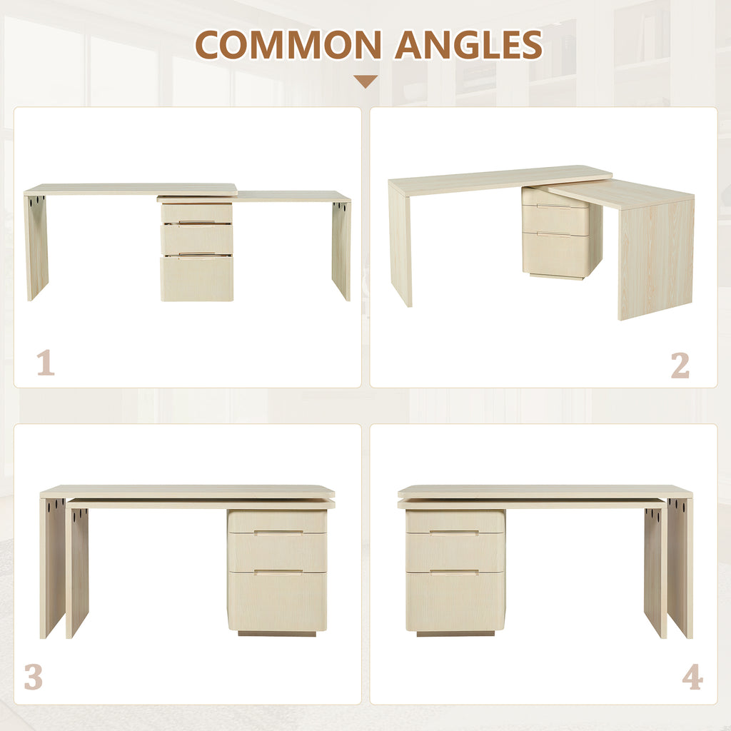 Three-drawer storage on L-shaped executive desk