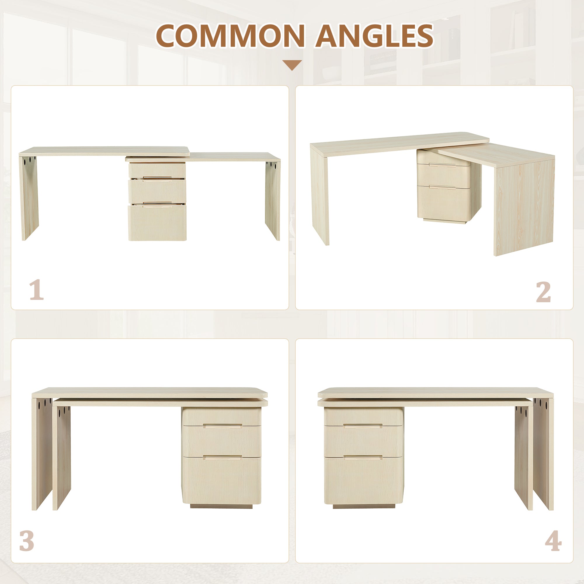 Three-drawer storage on L-shaped executive desk