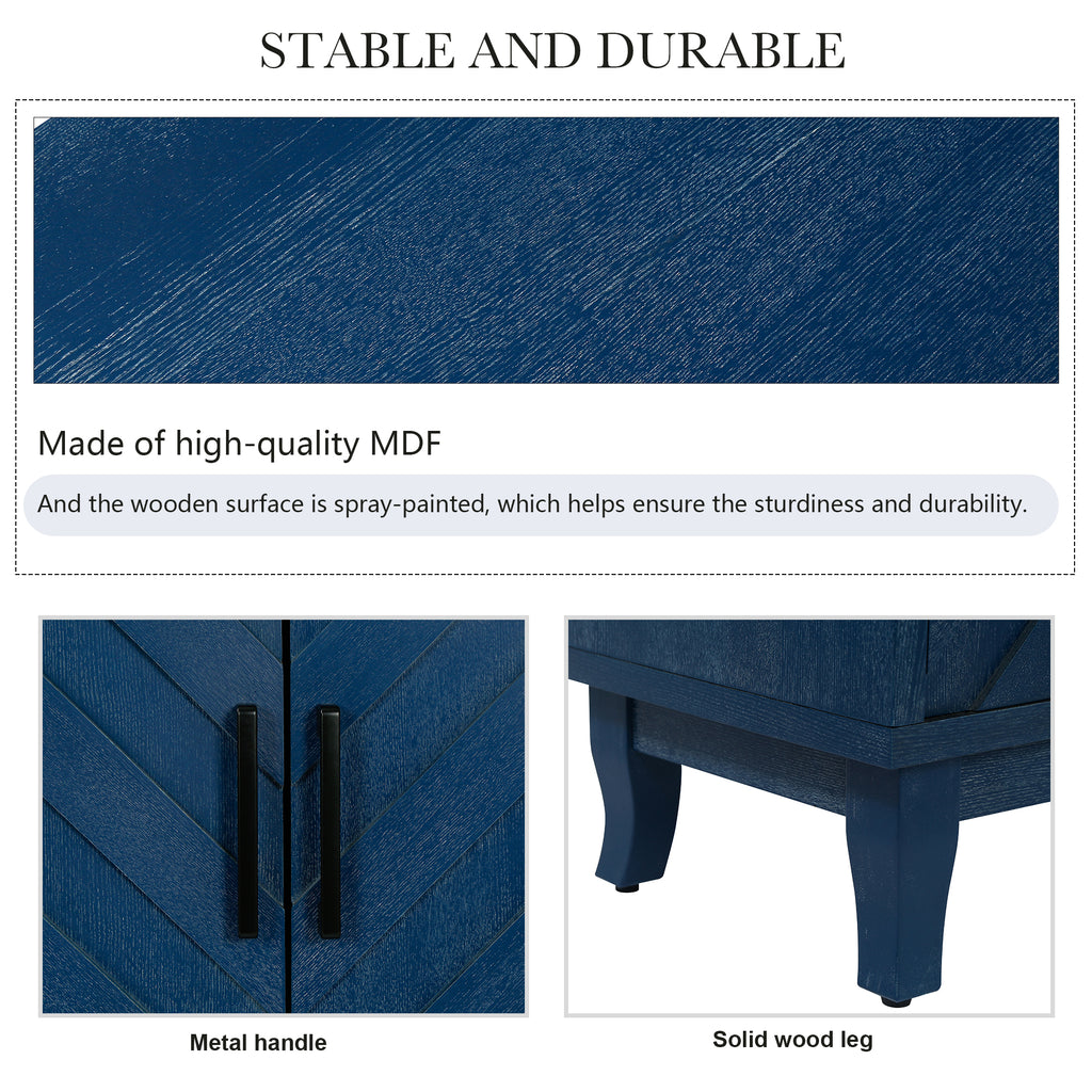 Lacquered navy blue sideboard surface finish detail