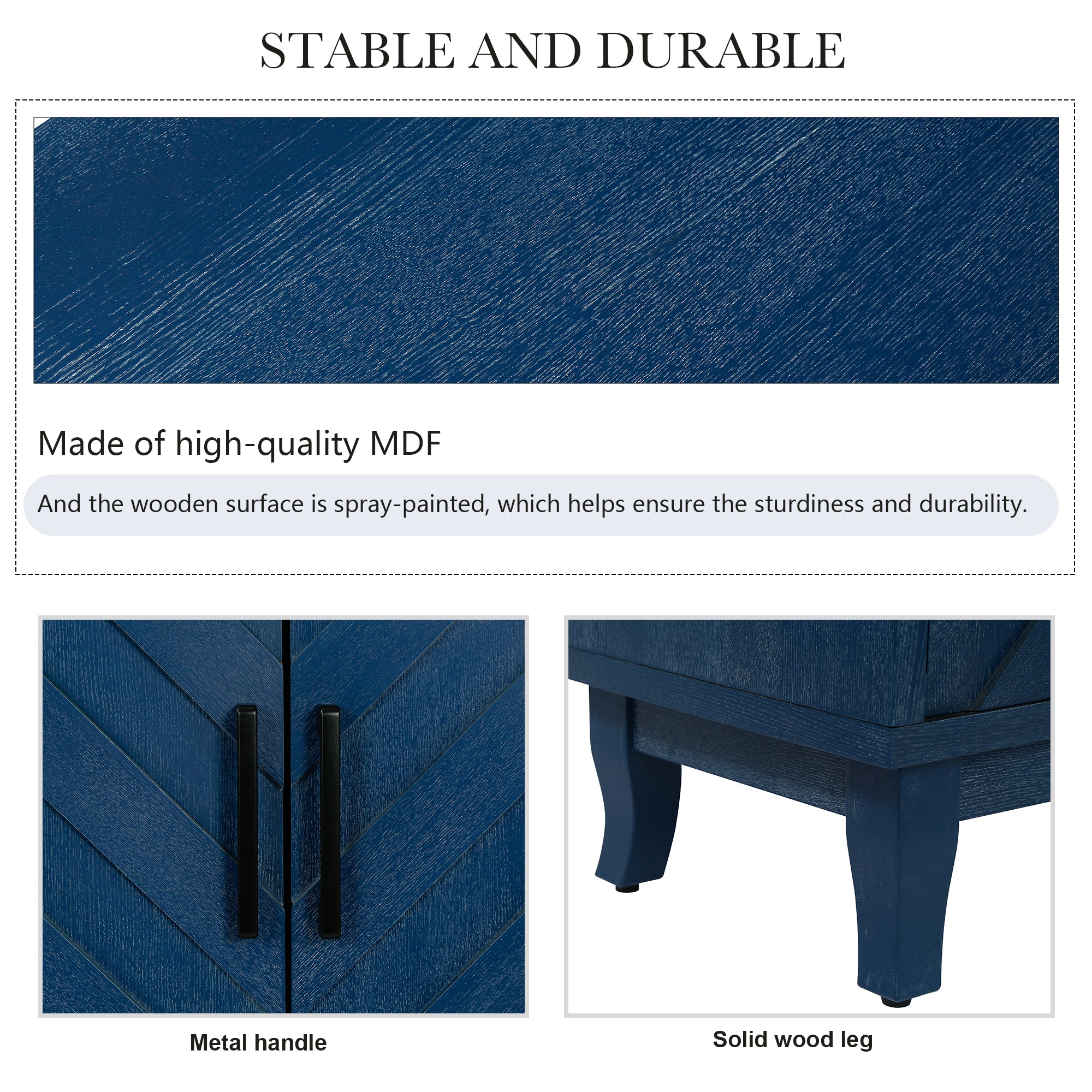 Lacquered navy blue sideboard surface finish detail