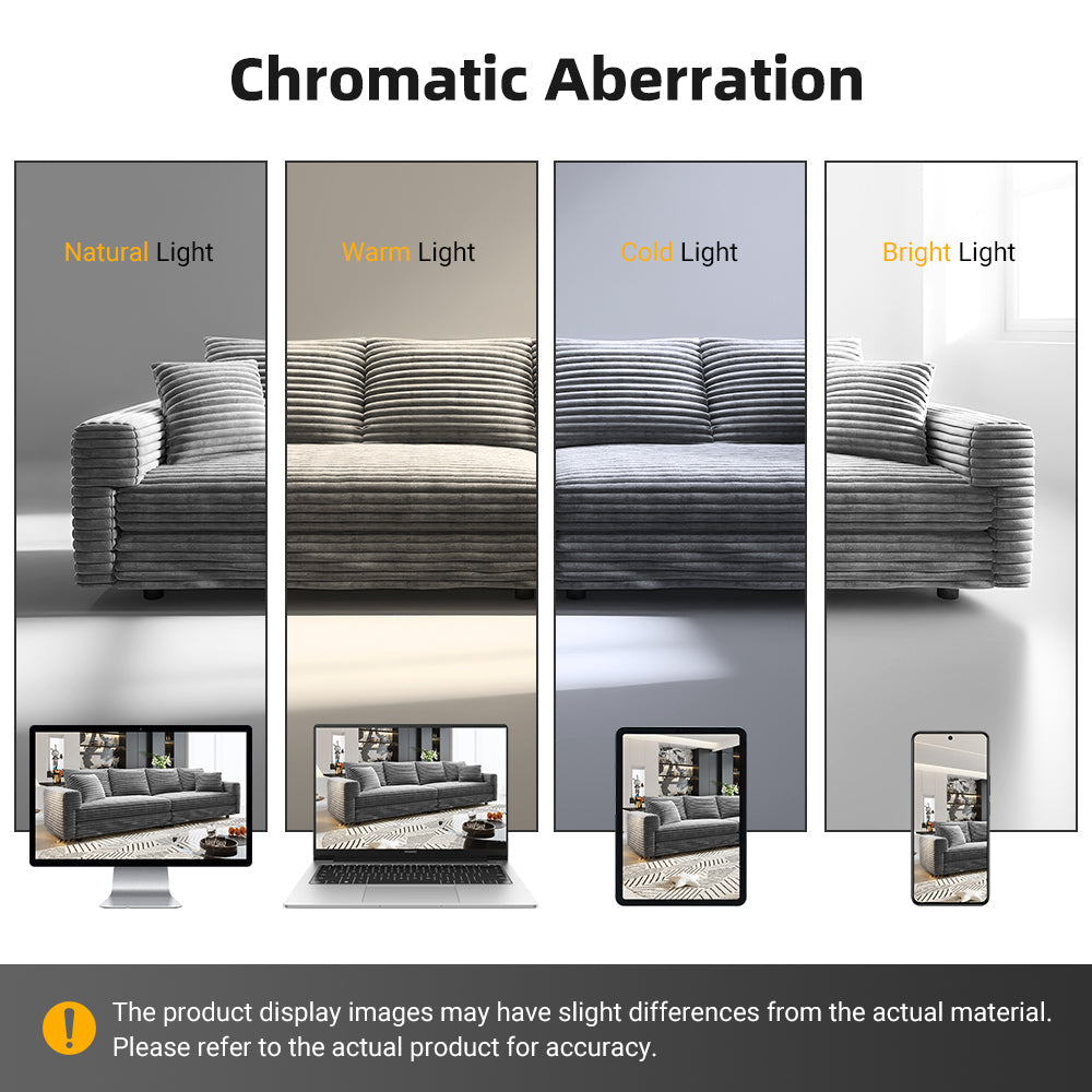 102.4 'Plush Corduroy 4-Seat Sofa,Modern Comfy Upholstered Sofa Cloud Couch,Deep Seat Couches with Soft Pillows and 3 Ottomans,Convertible Sofa Lounge Chair,Black(Old SKU:W1885S00287)