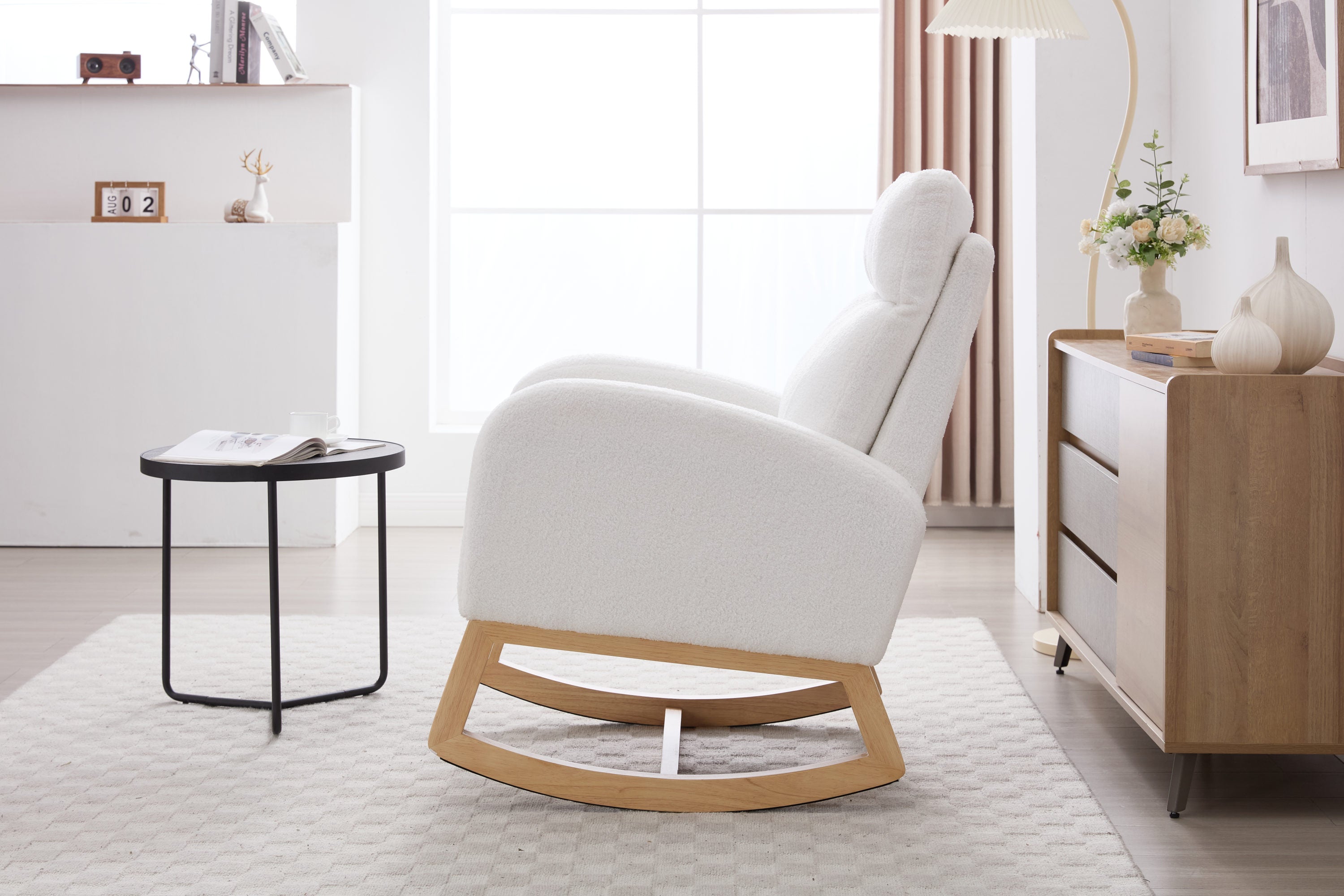 White teddy rocking chair with pocket — room decor