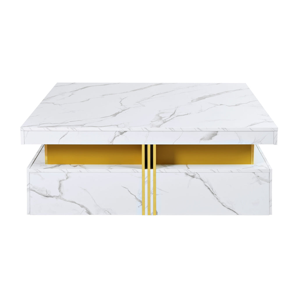 Square Storage Coffee Table — 4 Drawers & Gold Accents