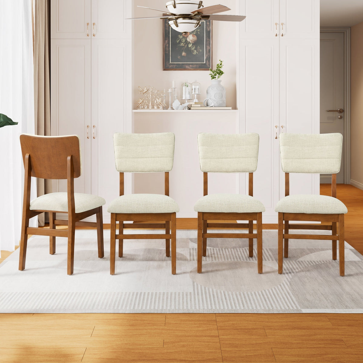 Upholstered Dining Chairs Set of 4, Ergonomic Mid-Century Modern Dining Chairs with Sturdy Rubberwood Frame, Non-Slip Kitchen Chairs for Dining Room,Kitchen, Cafe, Gray+Brown