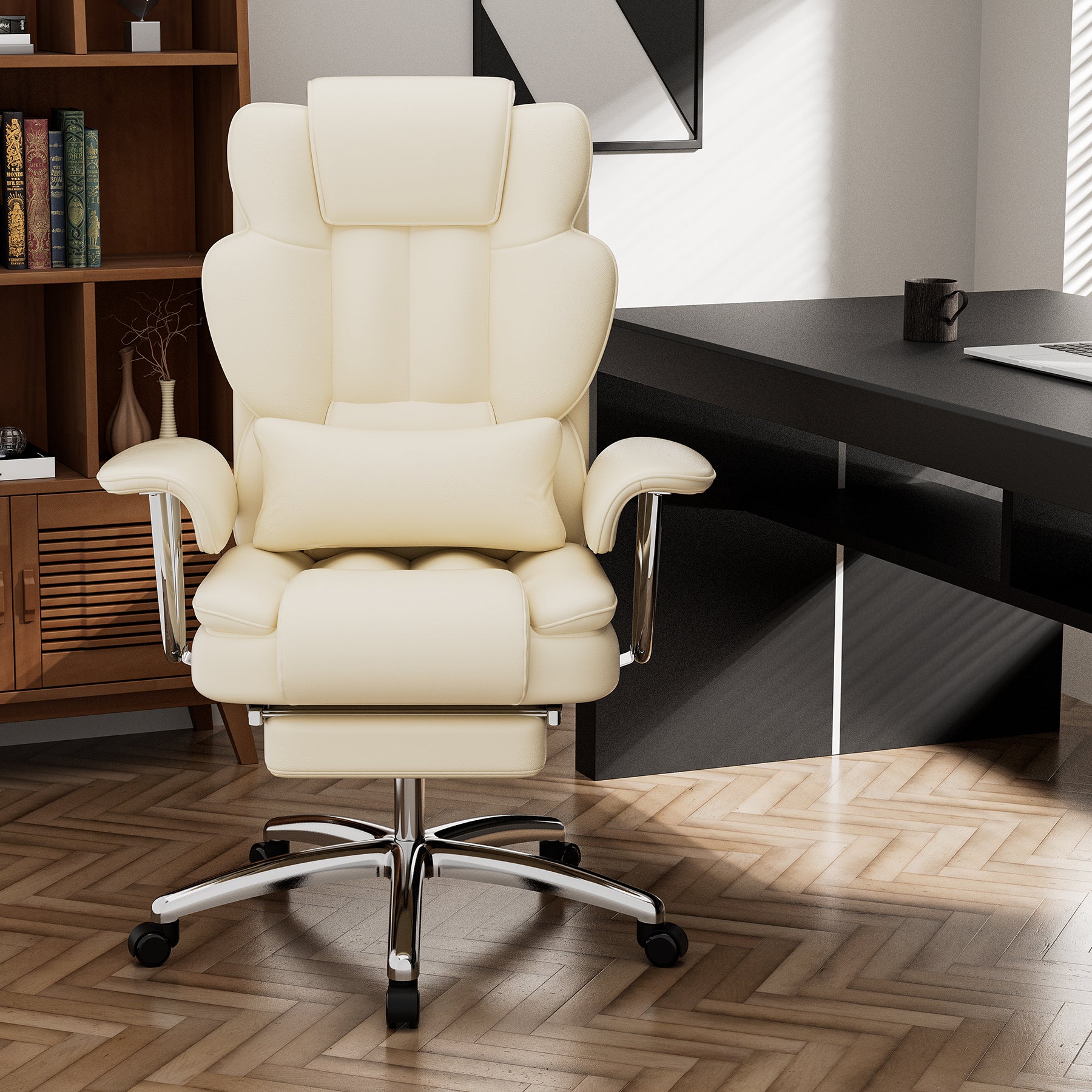 Big and tall office chair high back angle view in beige