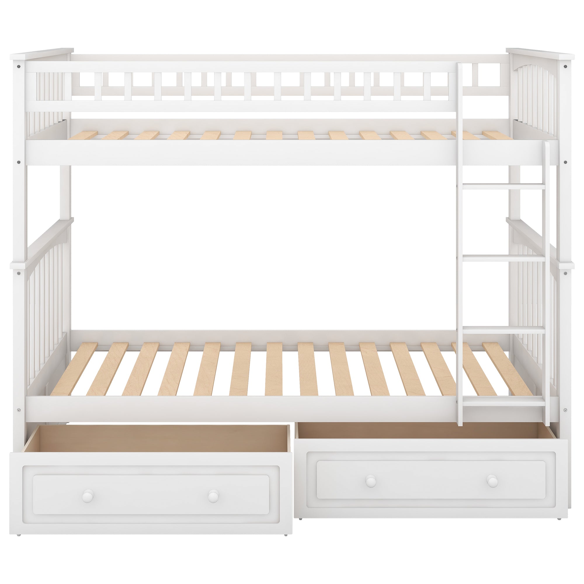 White pine wood twin bunk bed in kids bedroom setting