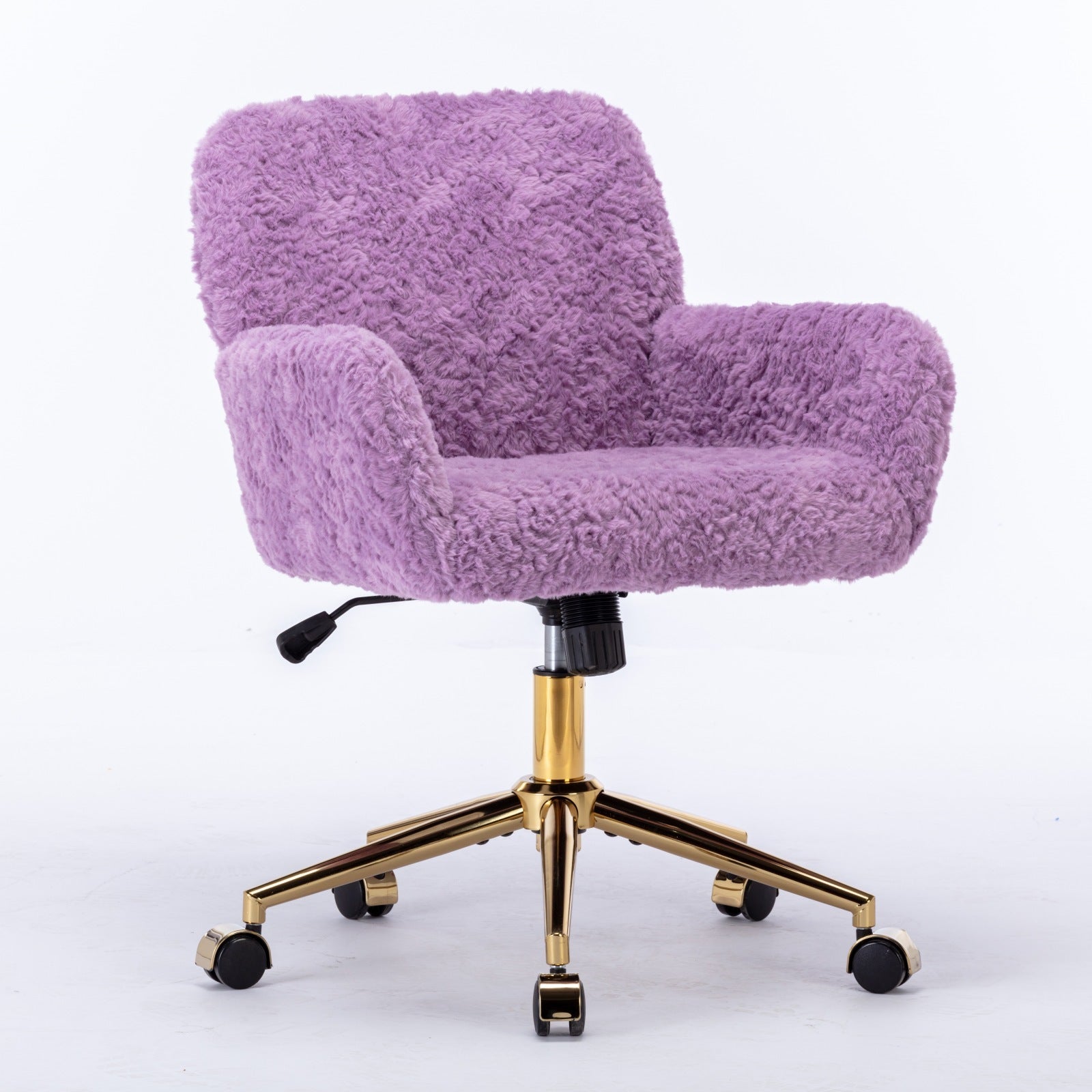 Violet velvet office chair with gold metal base — front view