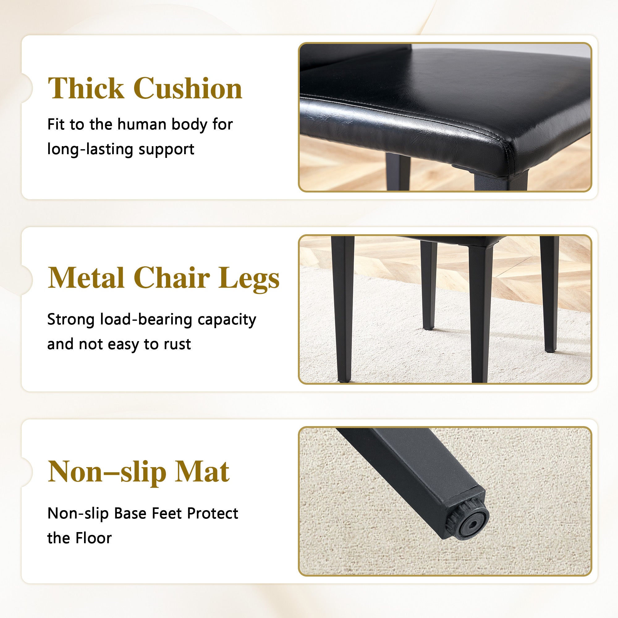 Table and chair set. 71 * 35.4 inch Wood grain MDF splicing desktop with X-shaped metal frame dining table.Includes 8 white PU dining chairs With Black Metal Legs.Making it an ideal choice for home.