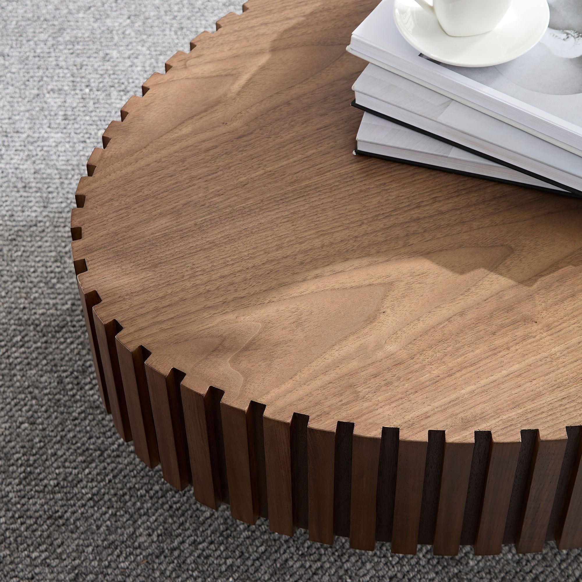 Compact oval coffee table side profile