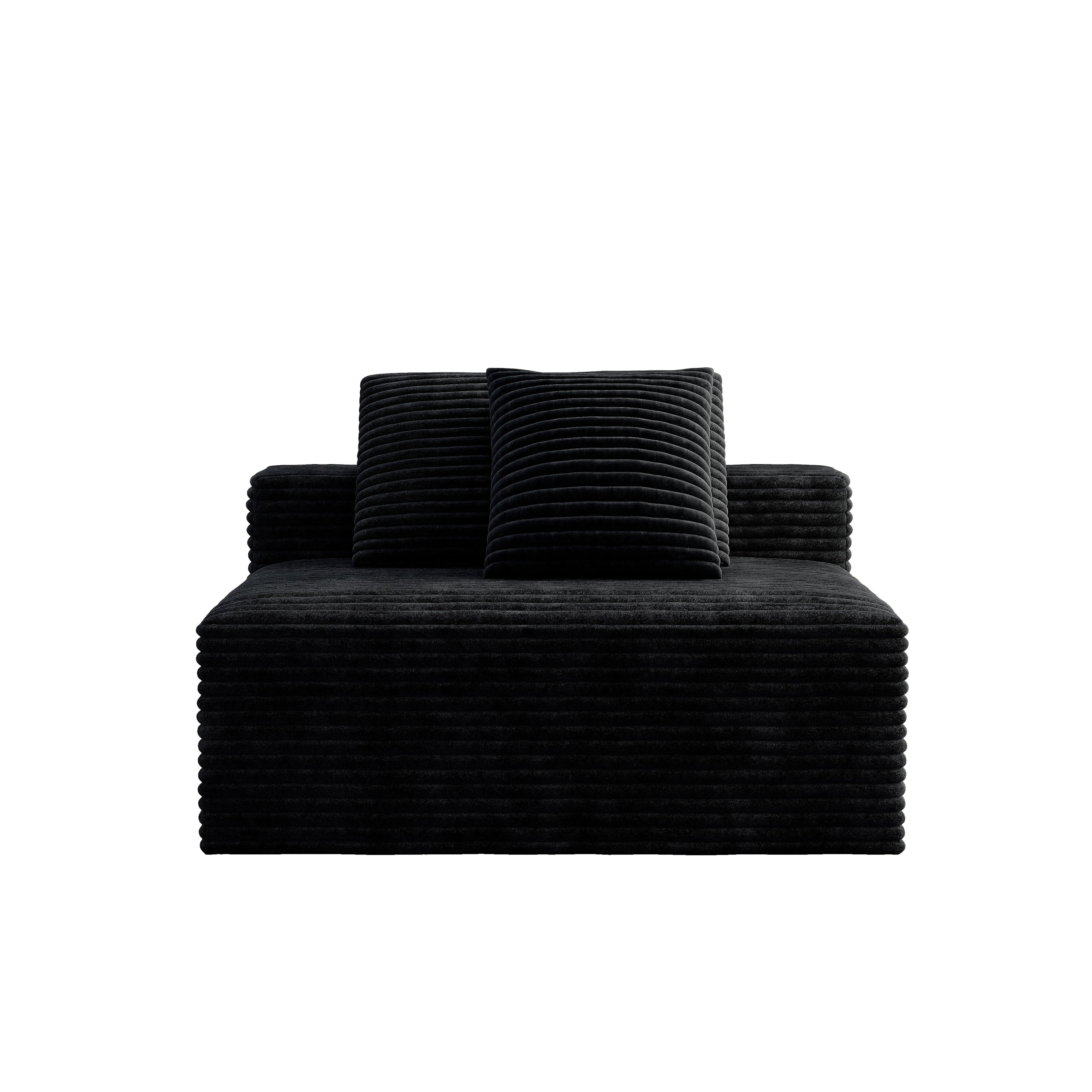 Black corduroy cloud sectional sofa lifestyle photo