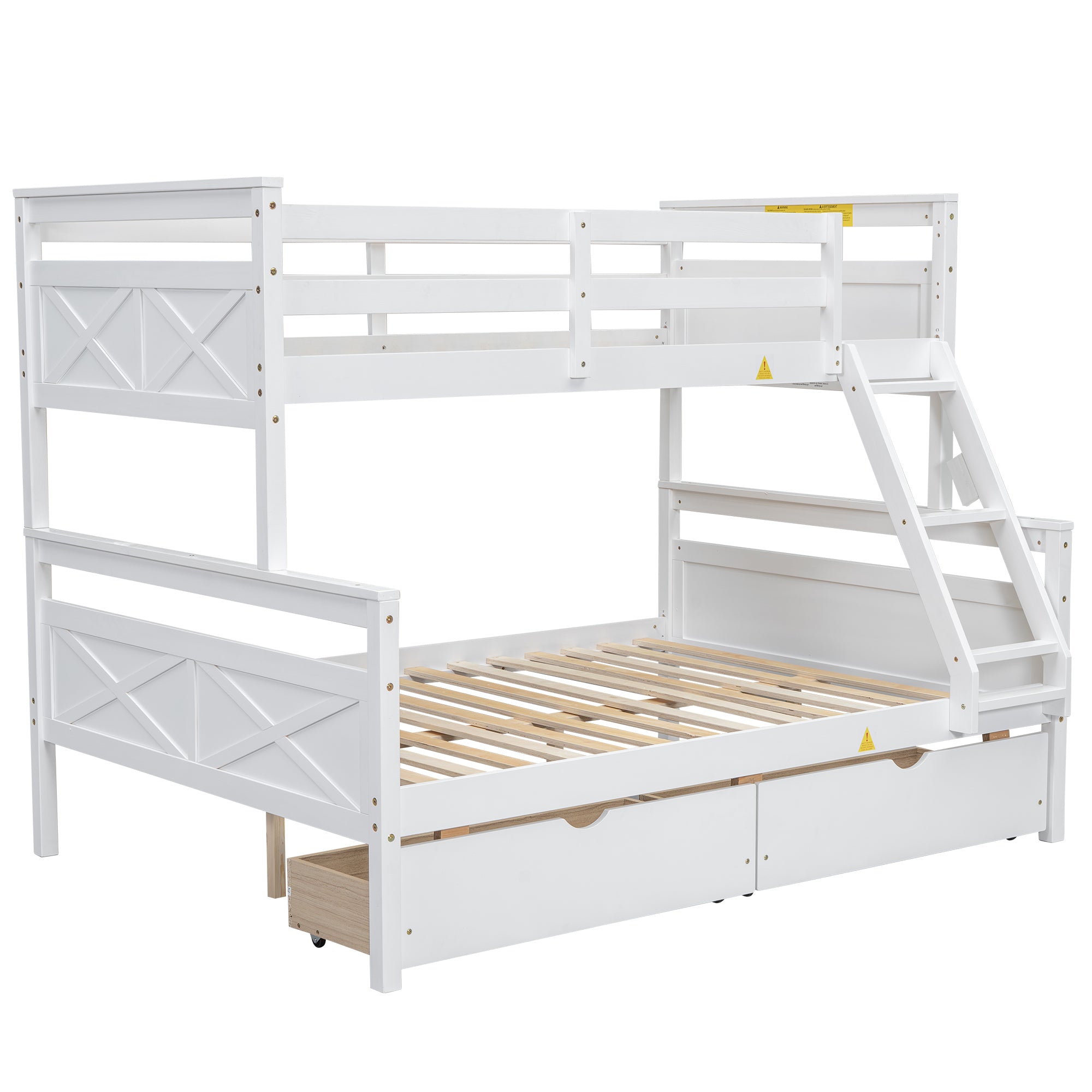 Twin-over-full bunk bed separated into two platform beds