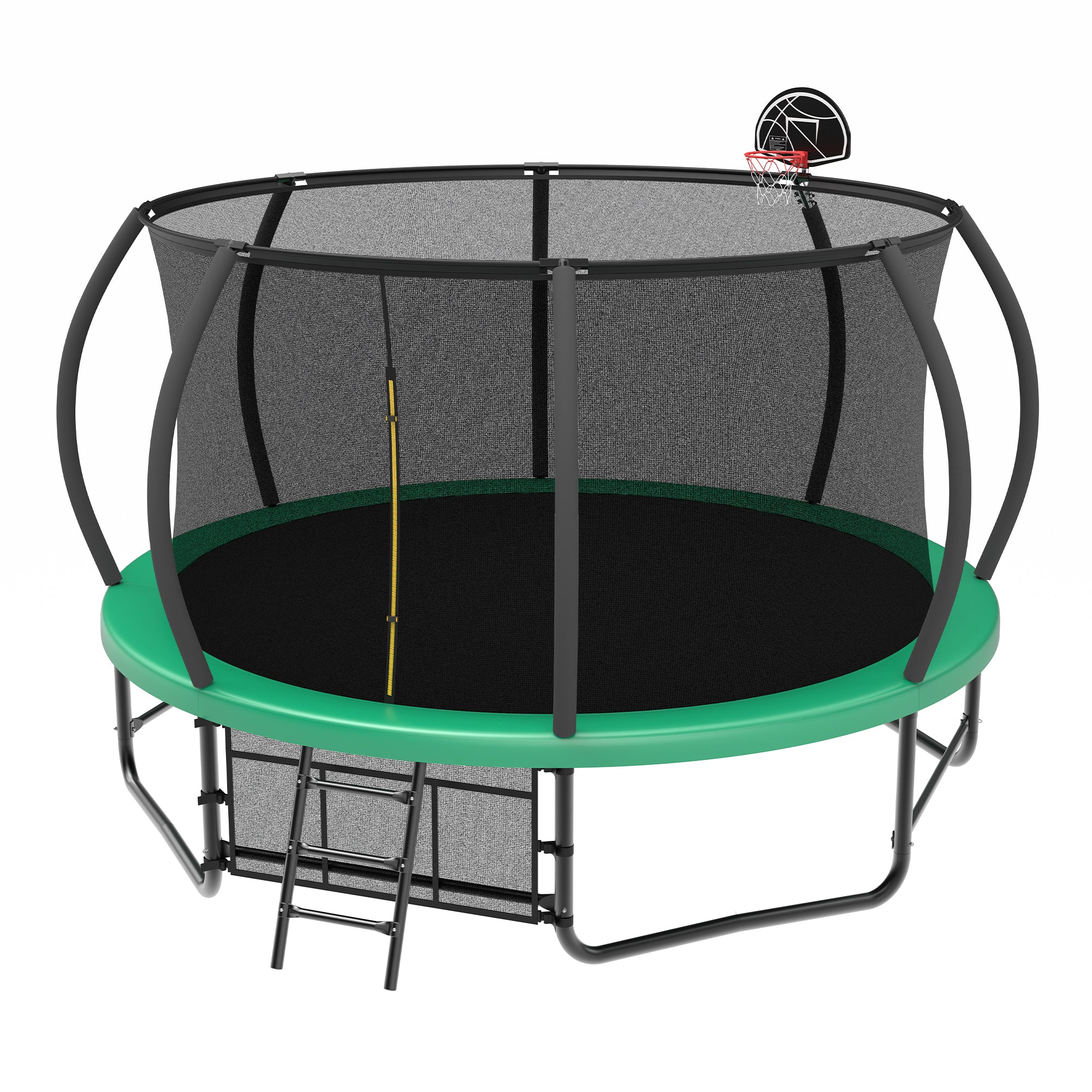 Green 14-foot trampoline 4 W-shaped leg stable base detail