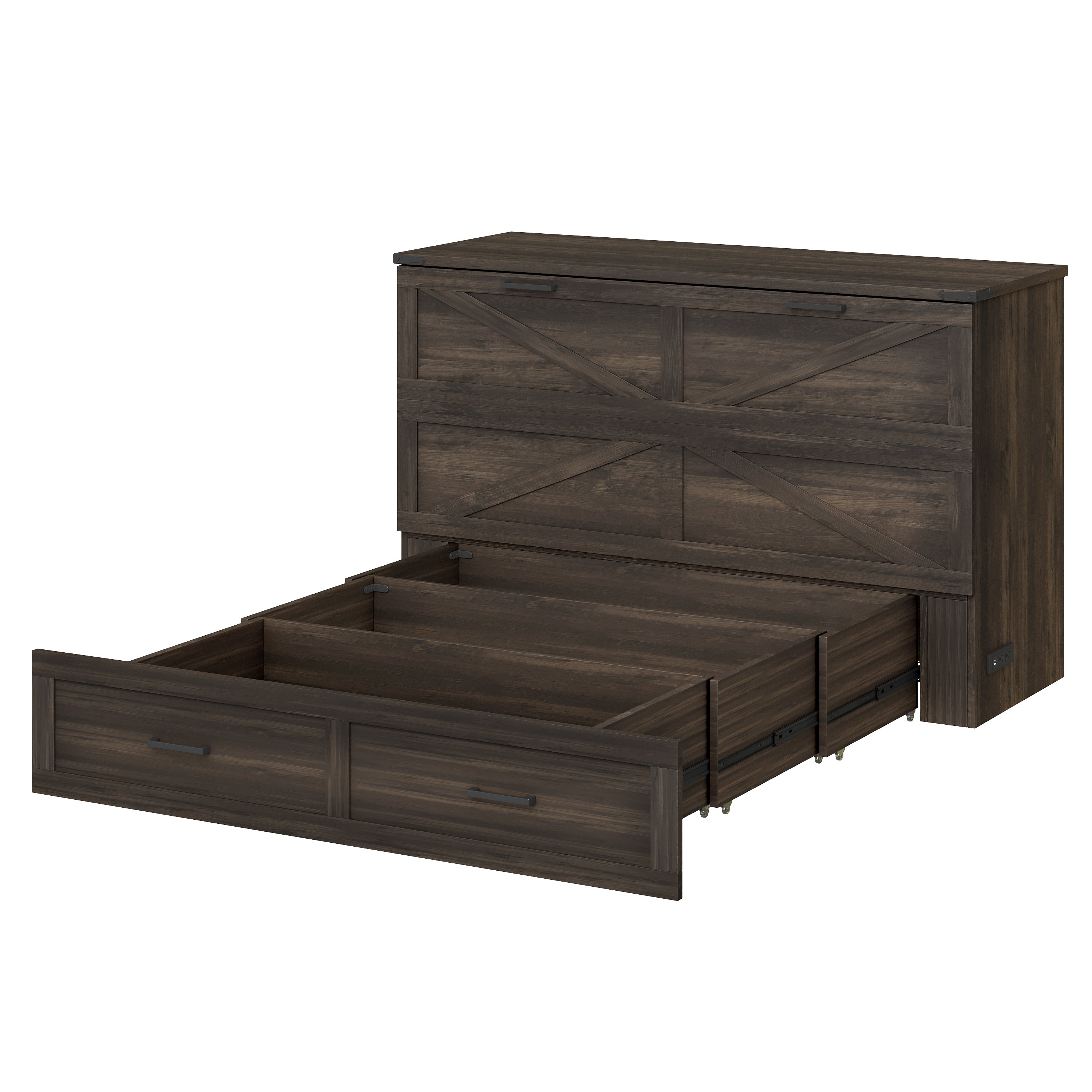Queen Size Farmhouse Murphy Cabinet Bed with Charging Station, Foldable Platform Bed with Large Storage Drawer for Guest-Room, Small Bedroom, White(Old SKU: N733S237837W)