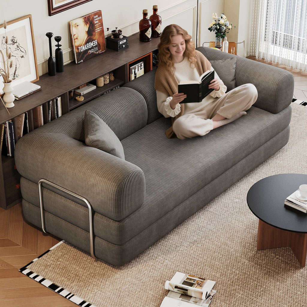 Corduroy Compression Convertible Floor Sofa Bed — Modular Loveseat, 78.8" Wide