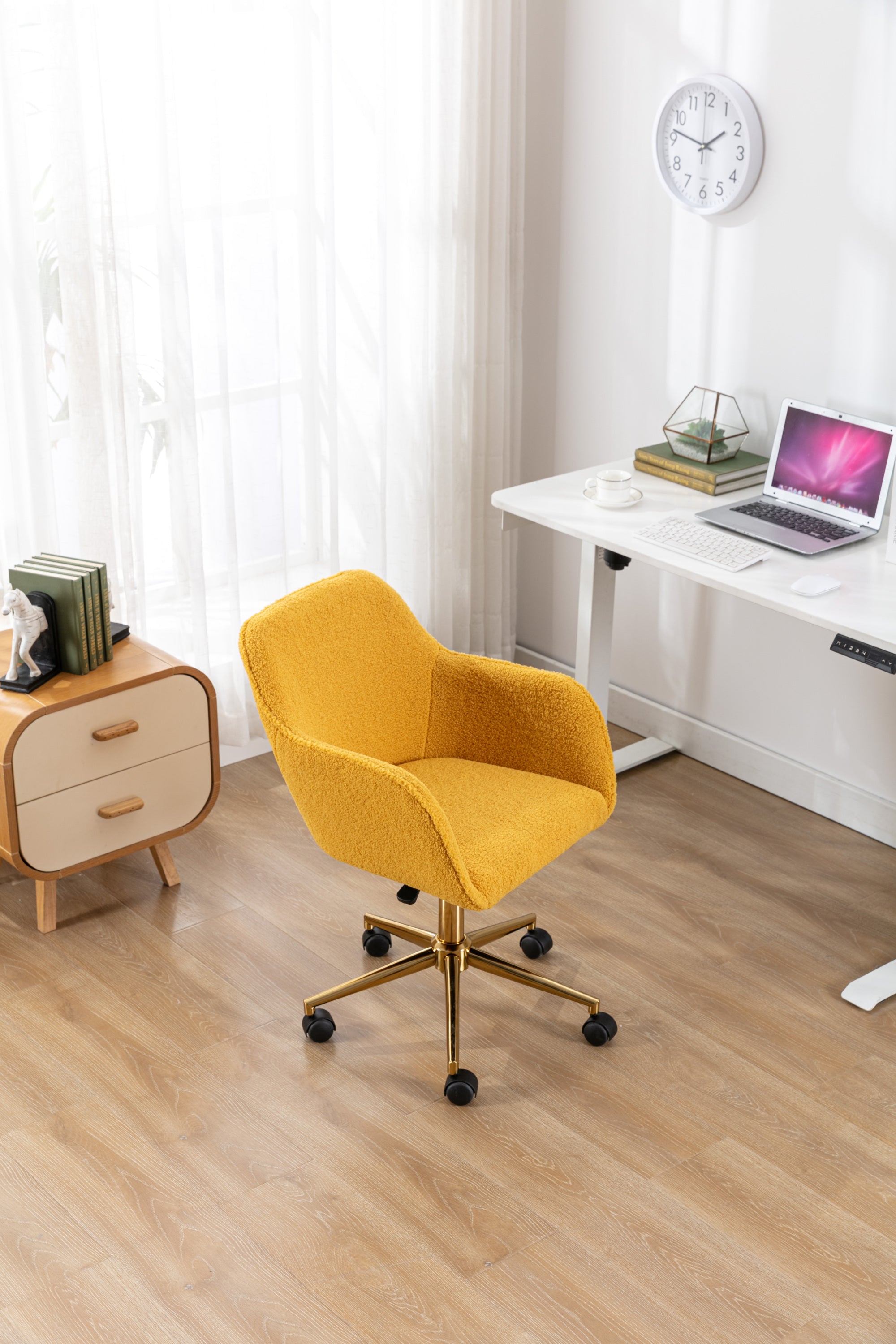 Teddy Office Chair — Adjustable Height with Gold Metal Base & Wheels