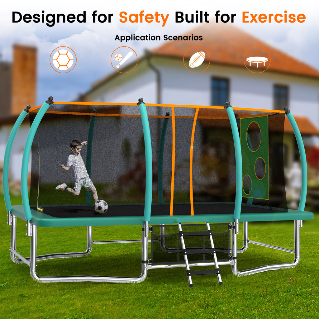 Galvanized steel rectangular trampoline frame four W-shaped legs and ladder