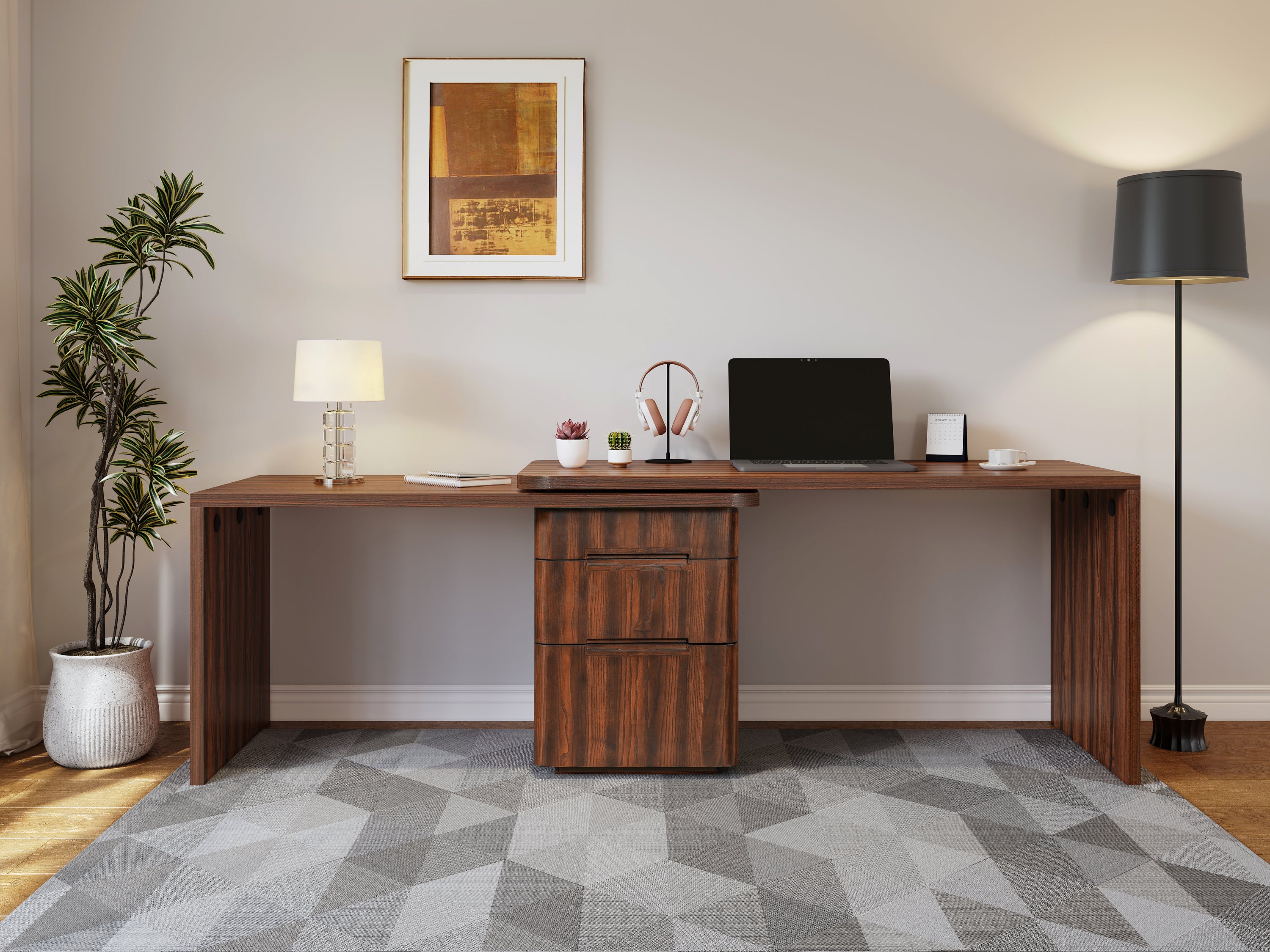 360 rotating desk compact corner folded configuration