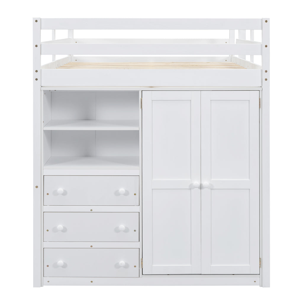 Loft bed storage shelf ladder detail — white wood
