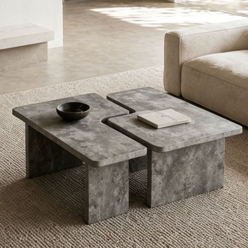 Gray modular concrete nesting coffee table set of two — front view