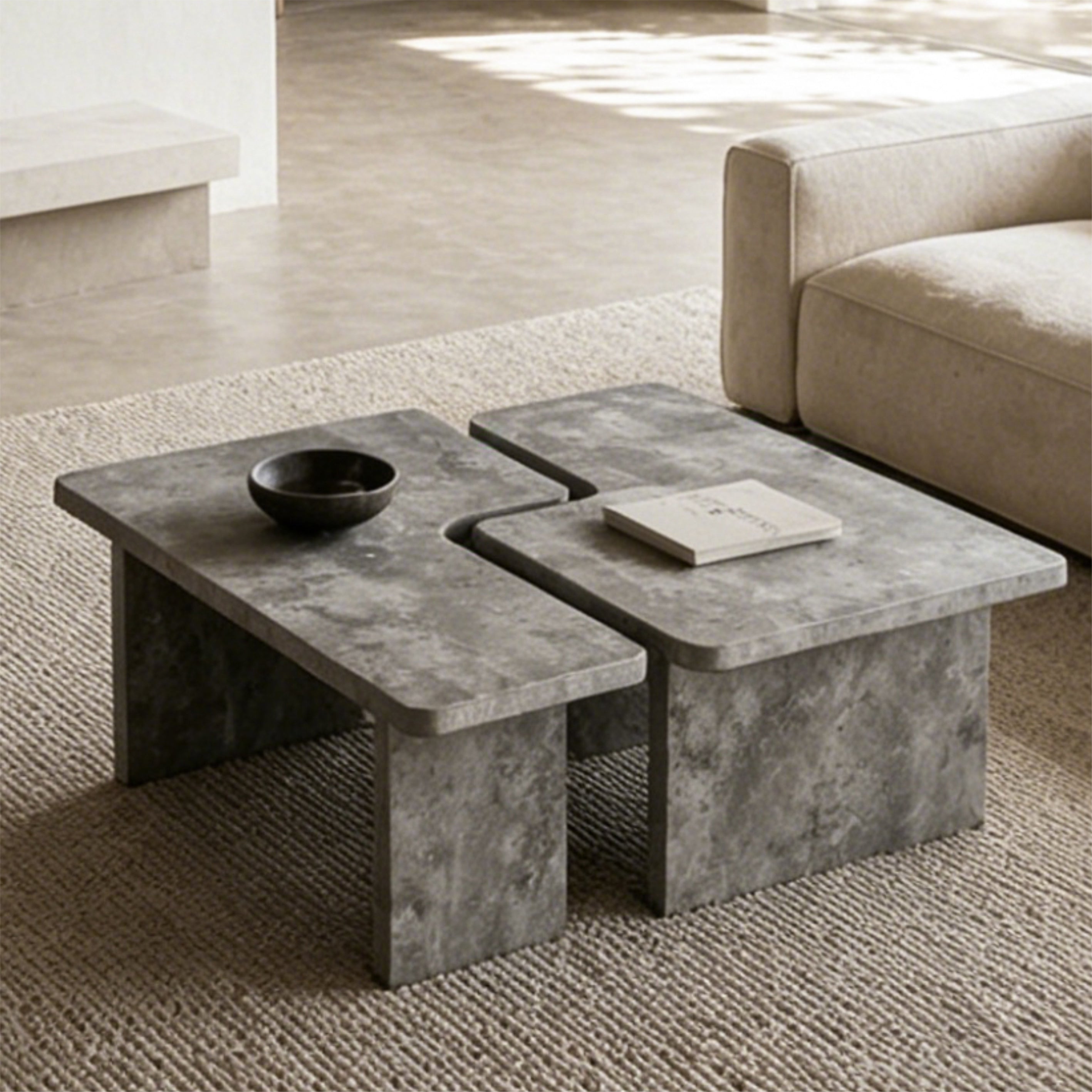 Gray modular concrete nesting coffee table set of two — front view