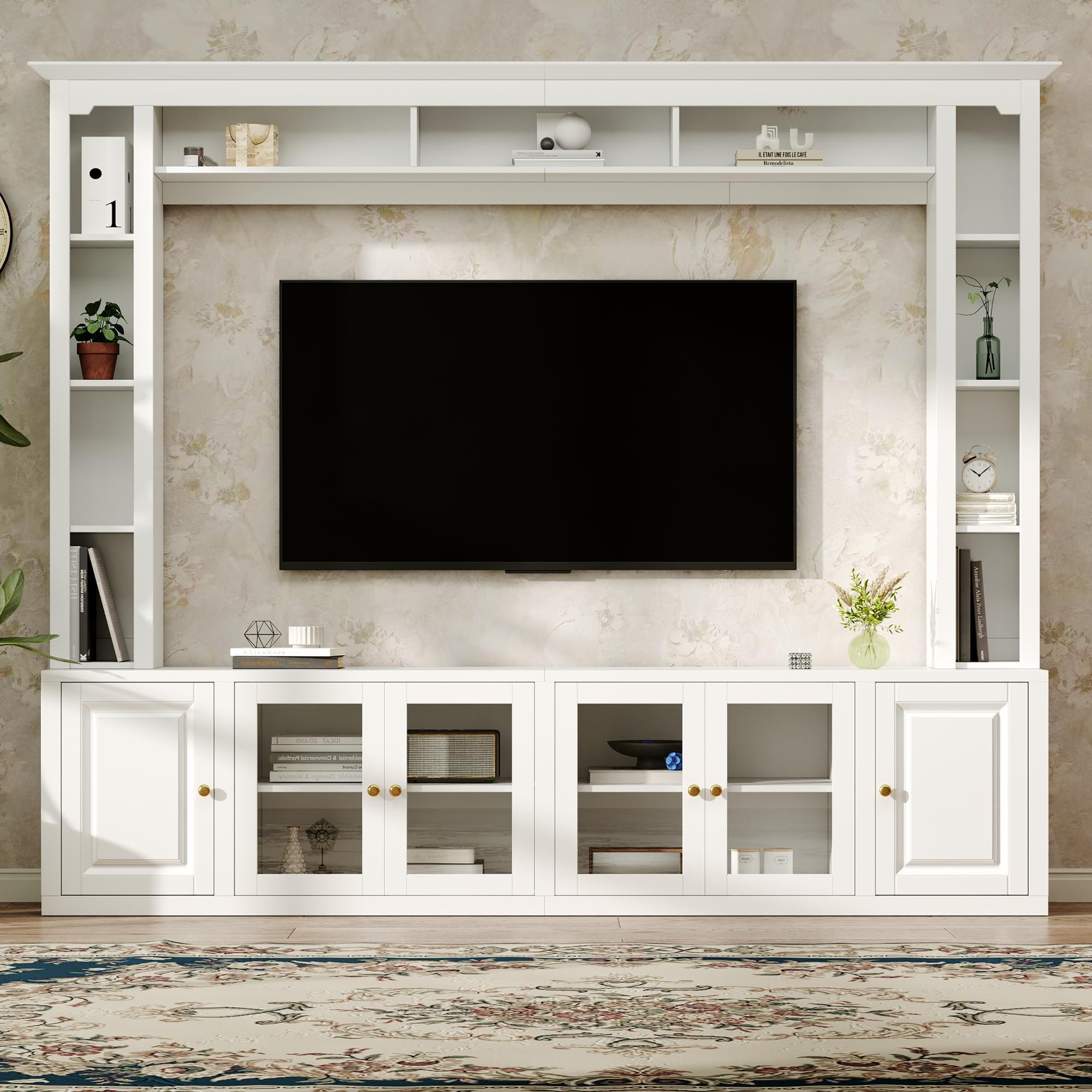 92" Entertainment Center Wall Unit with Glass Doors — for TVs Up to 80"